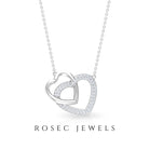 Round Cut Zircon Twin Heart Pendant Necklace Zircon - ( AAAA ) - Quality - Rosec Jewels