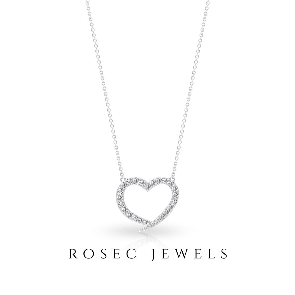 1 CT Round Cubic Zirconia Minimal Open Heart Necklace Zircon - ( AAAA ) - Quality - Rosec Jewels