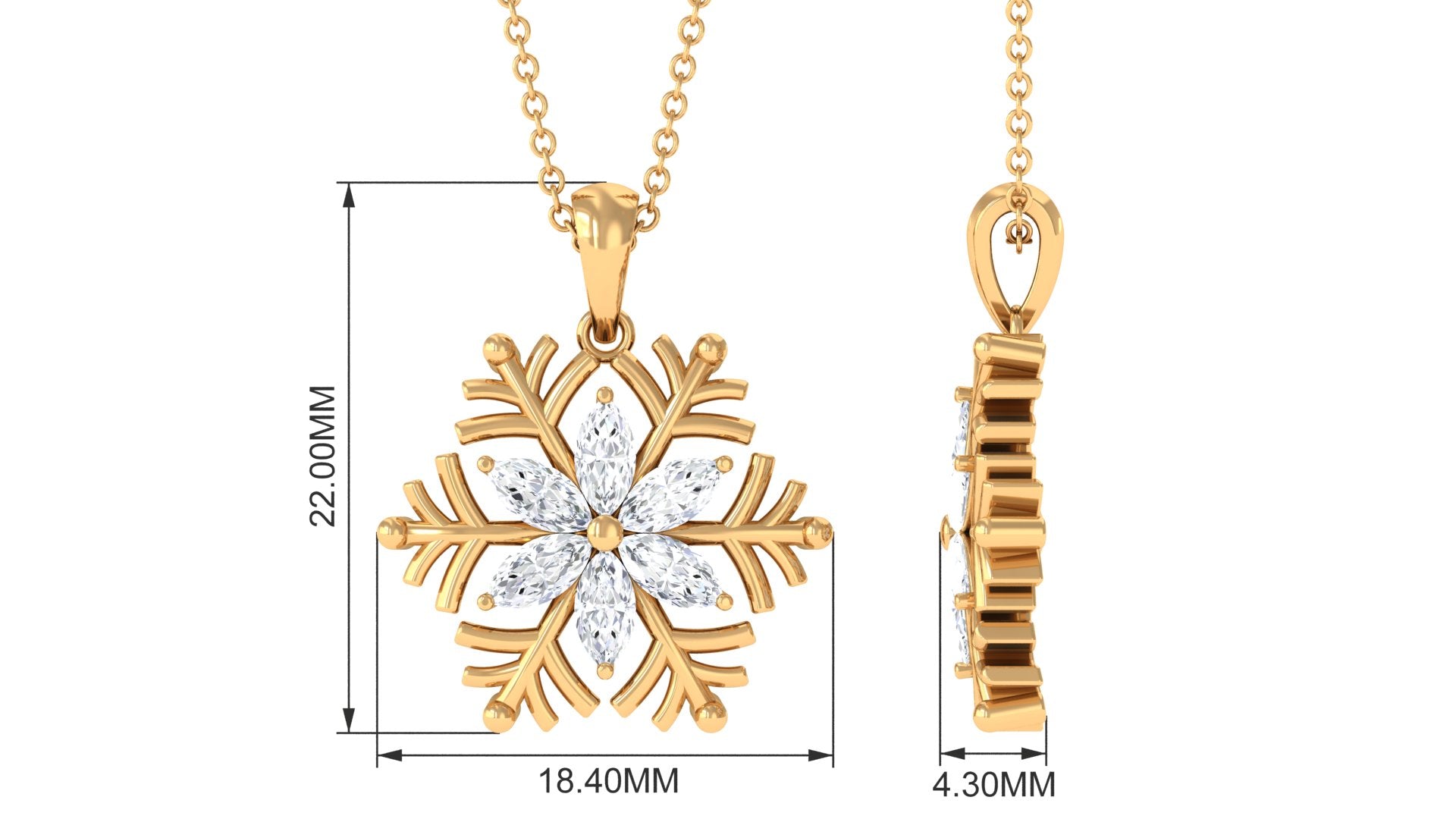 1.25 CT Marquise Cut Moissanite Snowflake Pendant Necklace Moissanite - ( D-VS1 ) - Color and Clarity - Rosec Jewels