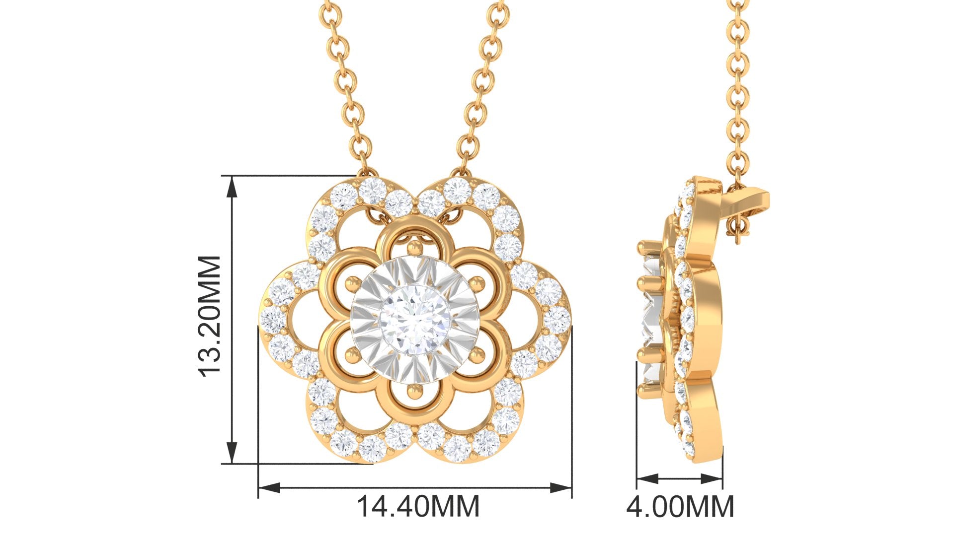 Certified Moissanite Floral Pendant Necklace Moissanite - ( D-VS1 ) - Color and Clarity - Rosec Jewels