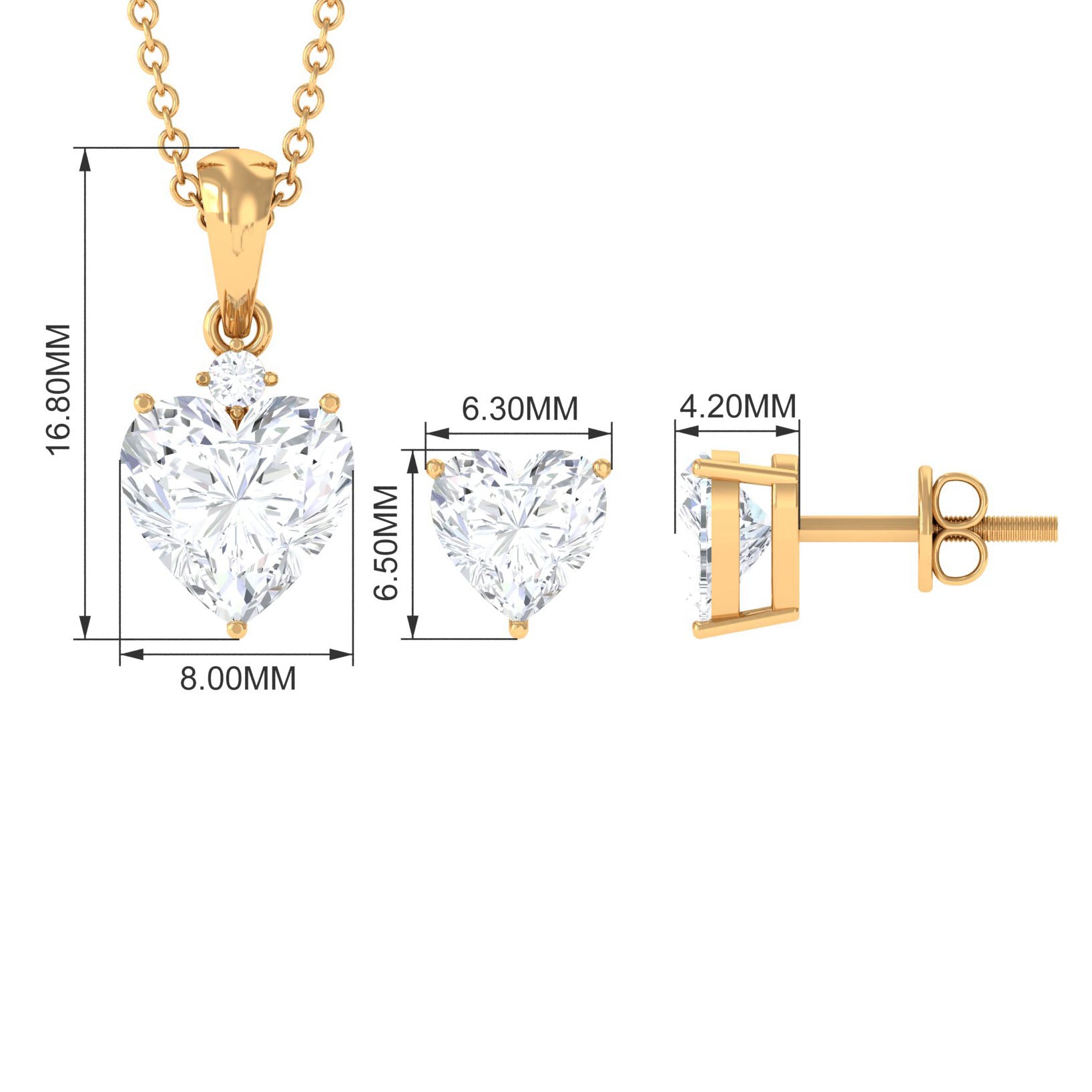 Heart Shape Moissanite Solitaire Pendant and Earrings Moissanite - ( D-VS1 ) - Color and Clarity - Rosec Jewels