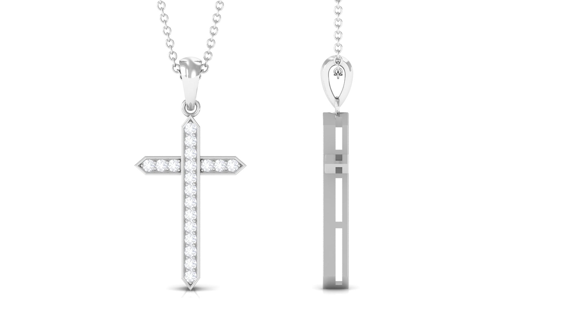 Zircon Cross Pendant Necklace Zircon - ( AAAA ) - Quality - Rosec Jewels