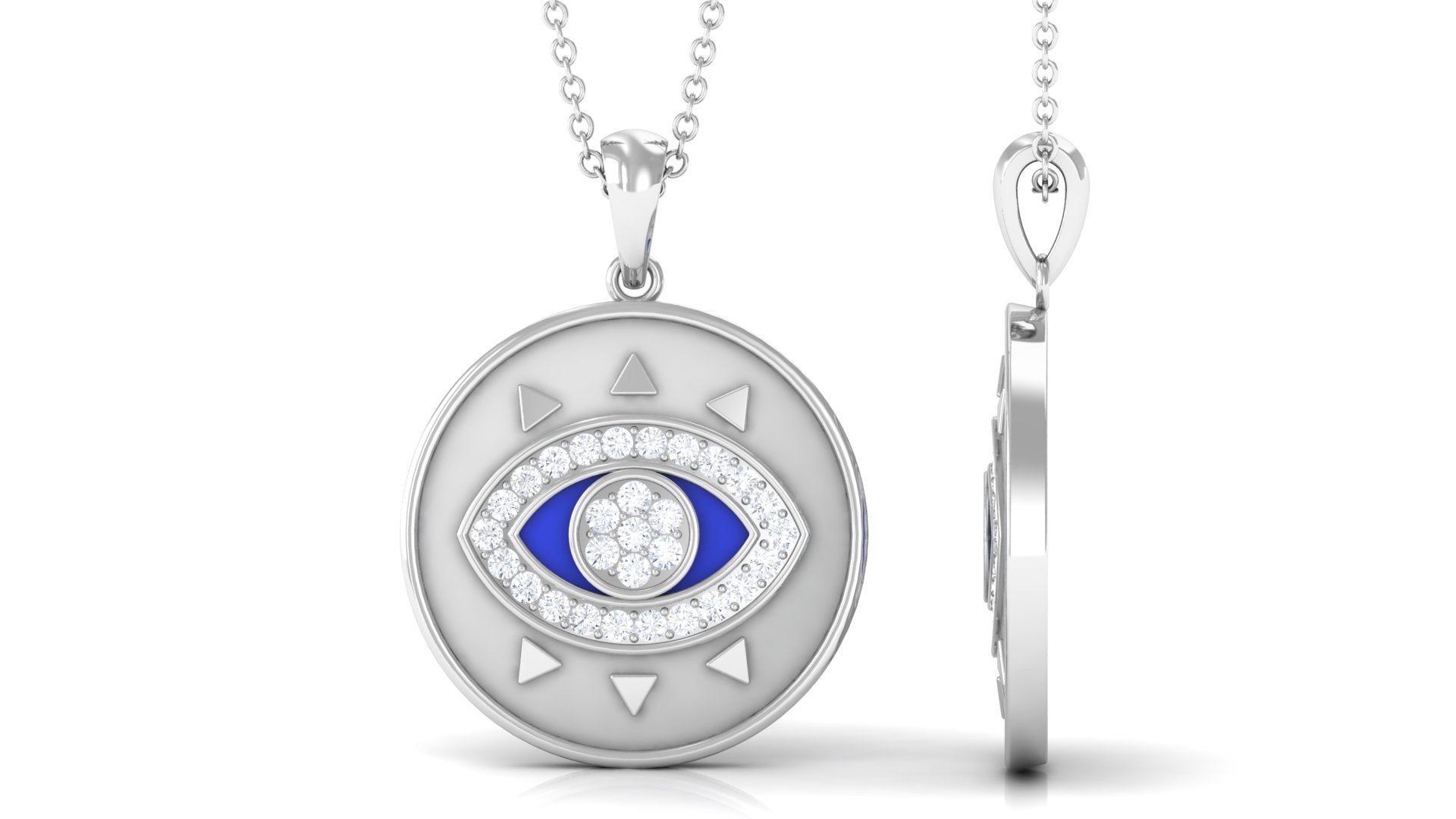 Moissanite and Evil Eye Disc Pendant Necklace Moissanite - ( D-VS1 ) - Color and Clarity - Rosec Jewels