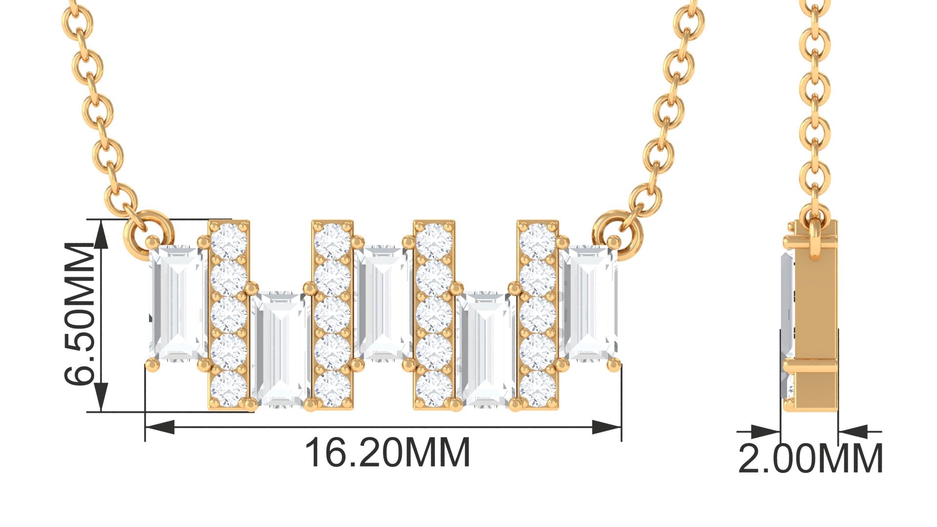 1.25 CT Baguette and Round Cubic Zirconia Bar Necklace in Gold Zircon - ( AAAA ) - Quality - Rosec Jewels