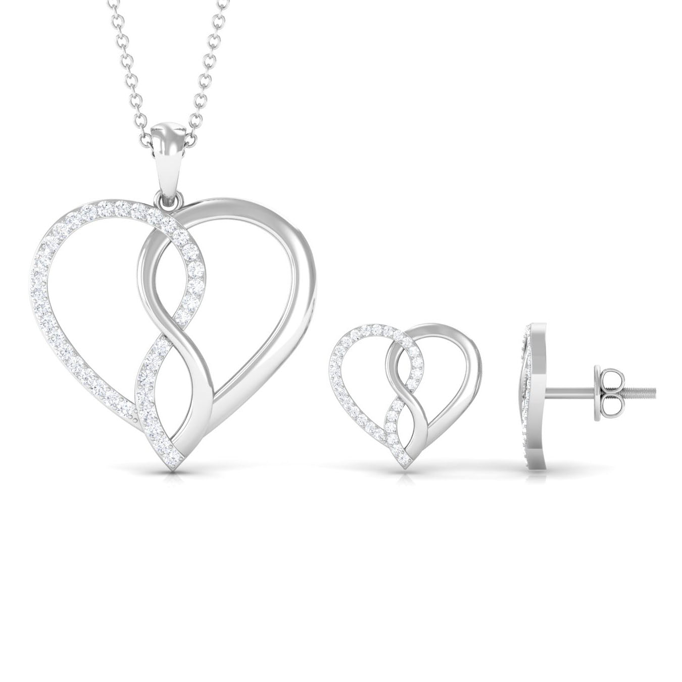 Moissanite Infinity Heart Pendant Earrings Set Moissanite - ( D-VS1 ) - Color and Clarity - Rosec Jewels