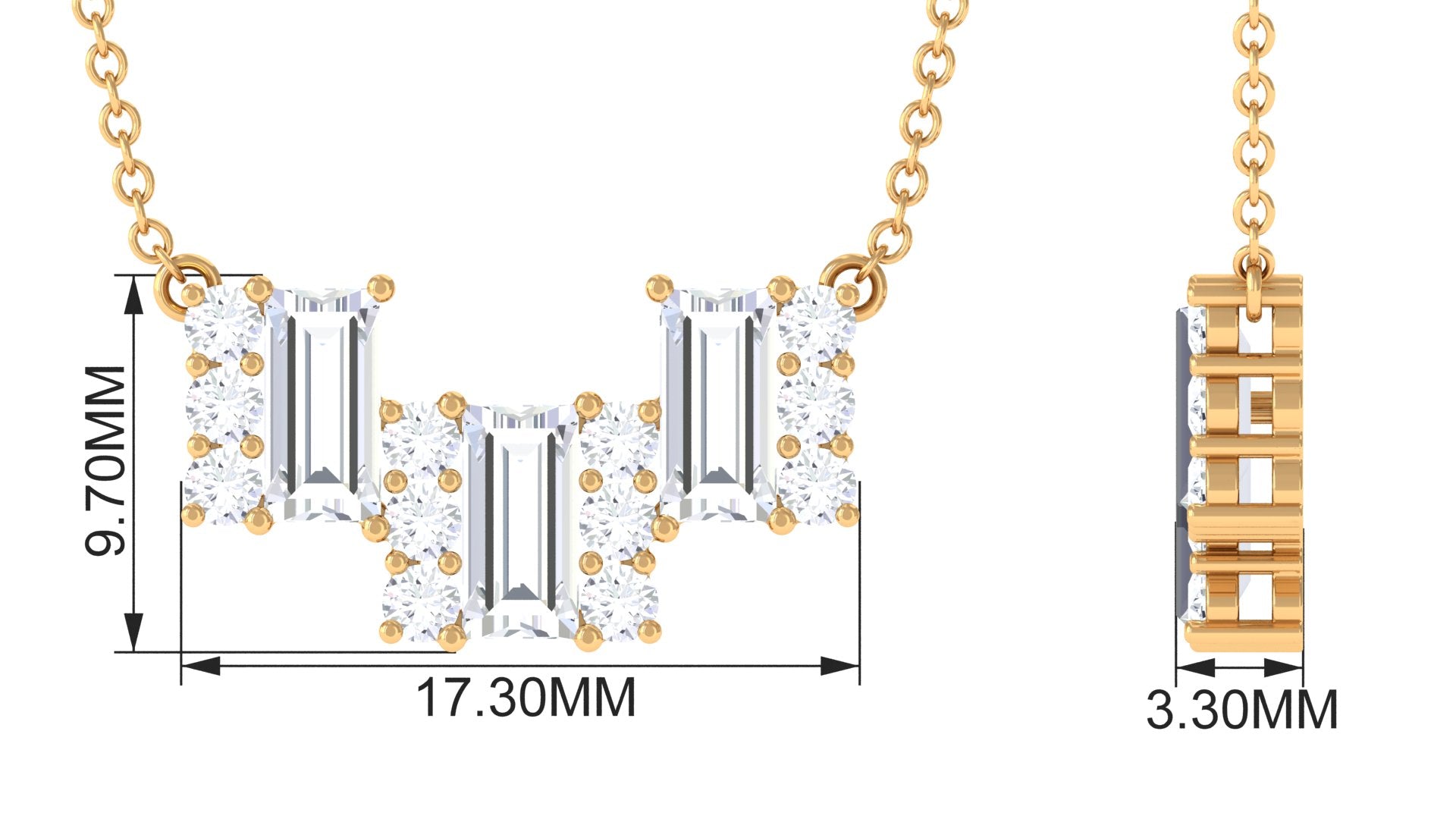 1.75 CT Baguette and Round Cubic Zirconia Designer Bar Necklace in Prong Setting Zircon - ( AAAA ) - Quality - Rosec Jewels