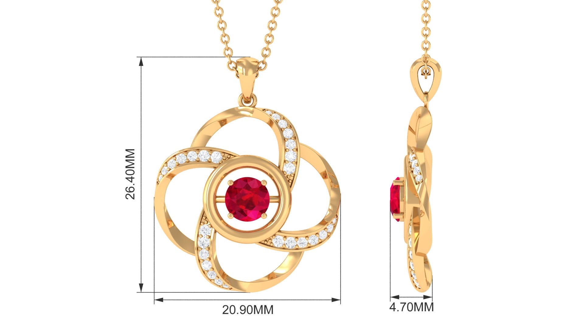 Modern Flower Pendant with Round Created Ruby and Diamond Lab Created Ruby - ( AAAA ) - Quality - Rosec Jewels