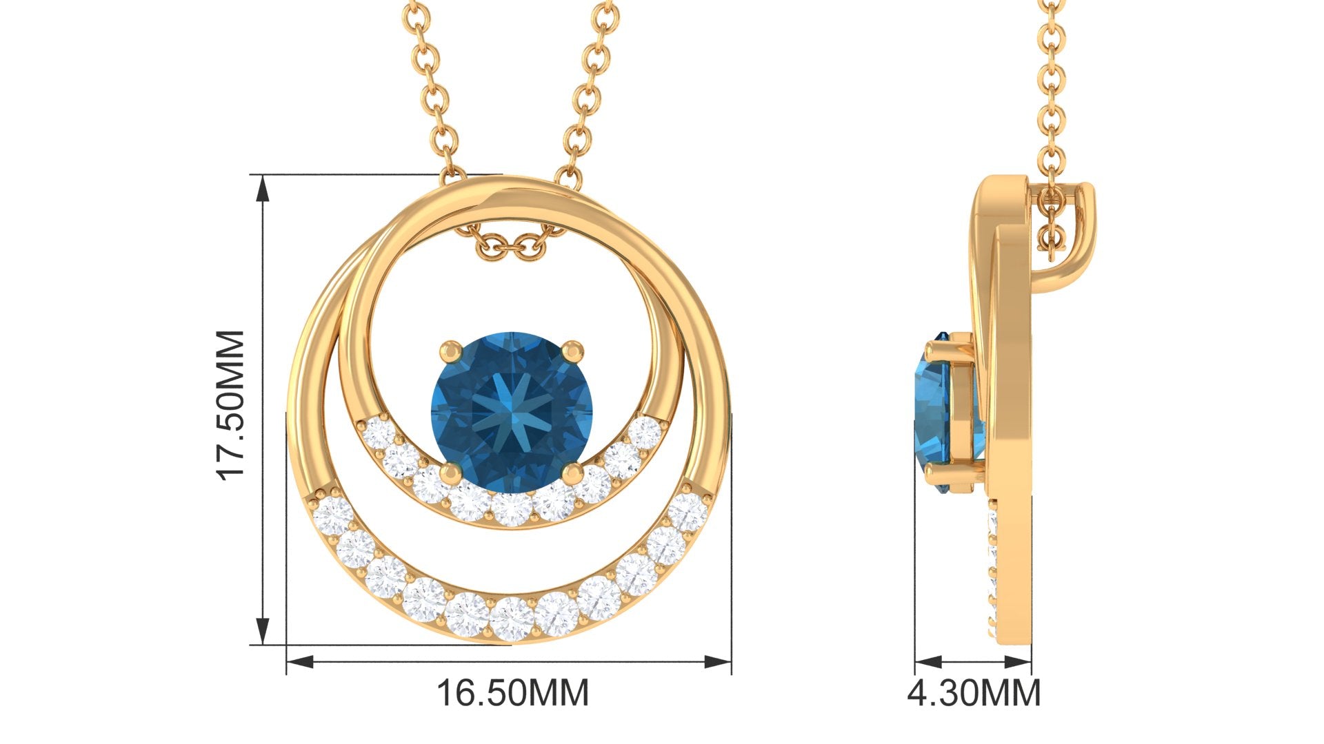 Real London Blue Topaz and Diamond Open Circle Pendant London Blue Topaz - ( AAA ) - Quality - Rosec Jewels