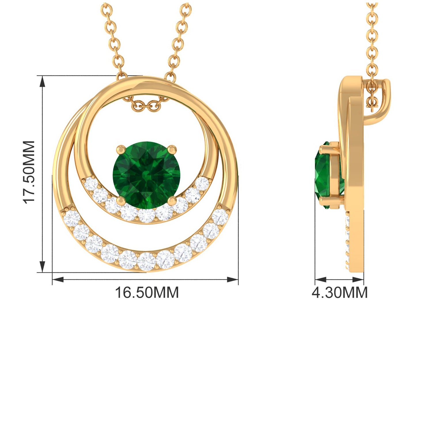 Real Created Emerald and Diamond Open Circle Pendant Lab Created Emerald - ( AAAA ) - Quality - Rosec Jewels