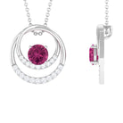 Real Pink Tourmaline and Diamond Open Circle Pendant Pink Tourmaline - ( AAA ) - Quality - Rosec Jewels