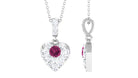 Round Pink Tourmaline and Moissanite Heart Pendant with Decorative Bail Pink Tourmaline - ( AAA ) - Quality - Rosec Jewels