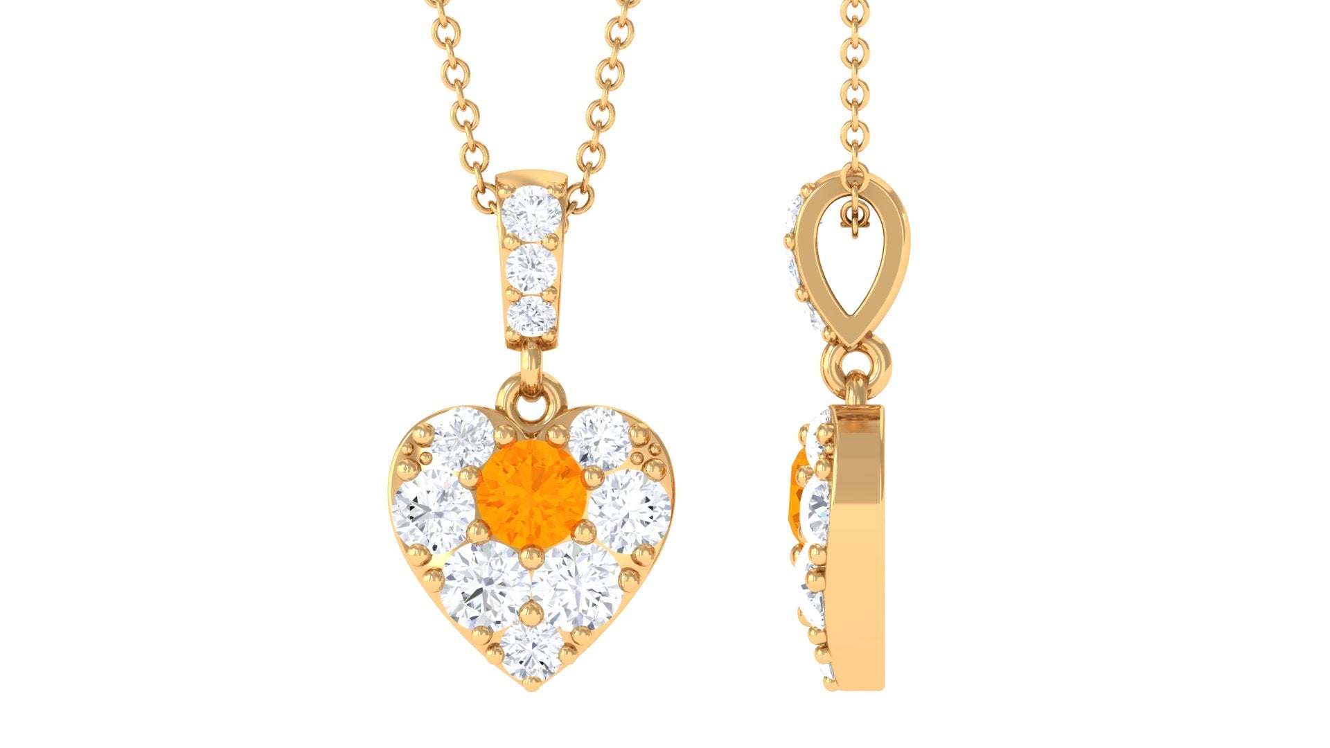 Fire Opal and Moissanite Heart Pendant Necklace Fire Opal - ( AAA ) - Quality - Rosec Jewels