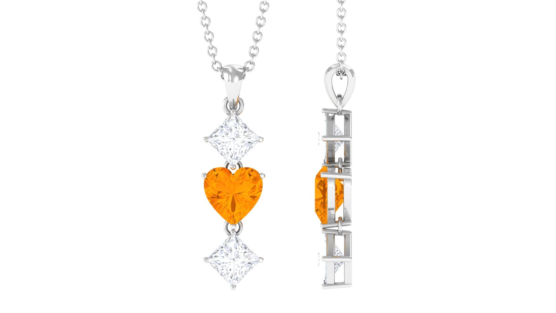 Heart Shape Fire Opal Drop Pendant with Princess Cut Moissanite Fire Opal - ( AAA ) - Quality - Rosec Jewels