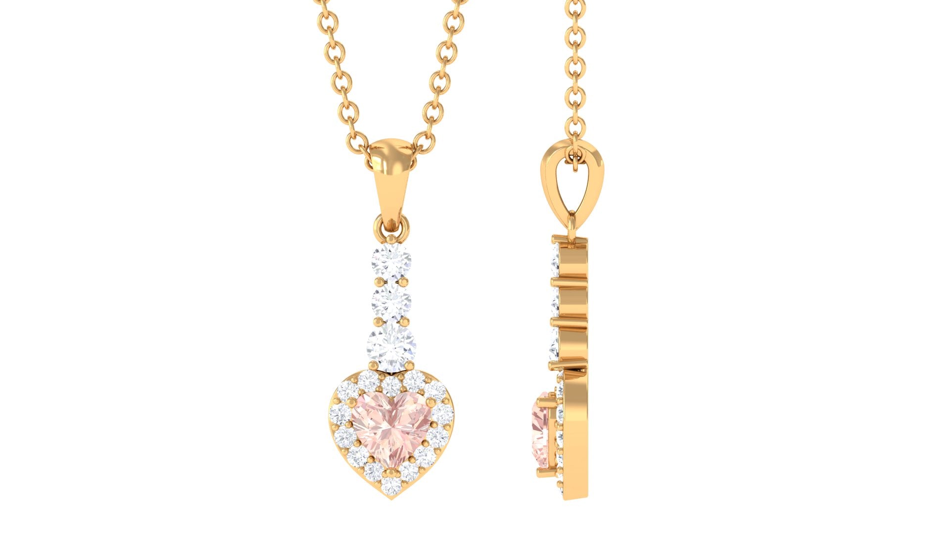 Real Morganite Heart Drop Pendant Necklace with Diamond Morganite - ( AAA ) - Quality - Rosec Jewels