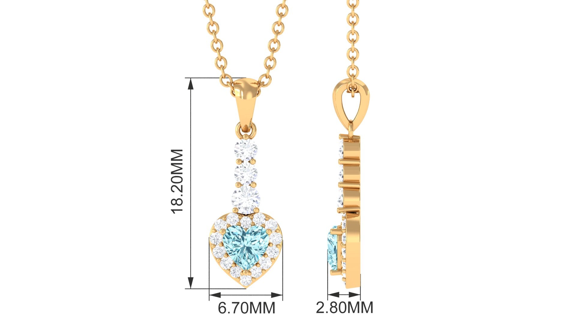 Heart Shape Aquamarine Drop Pendant with Diamond Aquamarine - ( AAA ) - Quality - Rosec Jewels