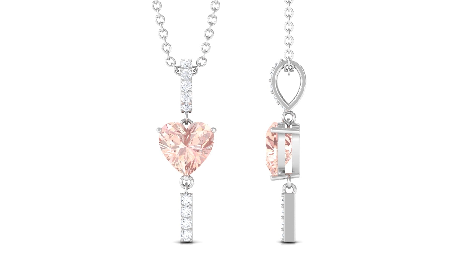 Genuine Morganite Heart Drop Pendant Necklace with Diamond Morganite - ( AAA ) - Quality - Rosec Jewels