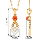 Round Orange Sapphire and Diamond Heart Drop Pendant Orange Sapphire - ( AAA ) - Quality - Rosec Jewels