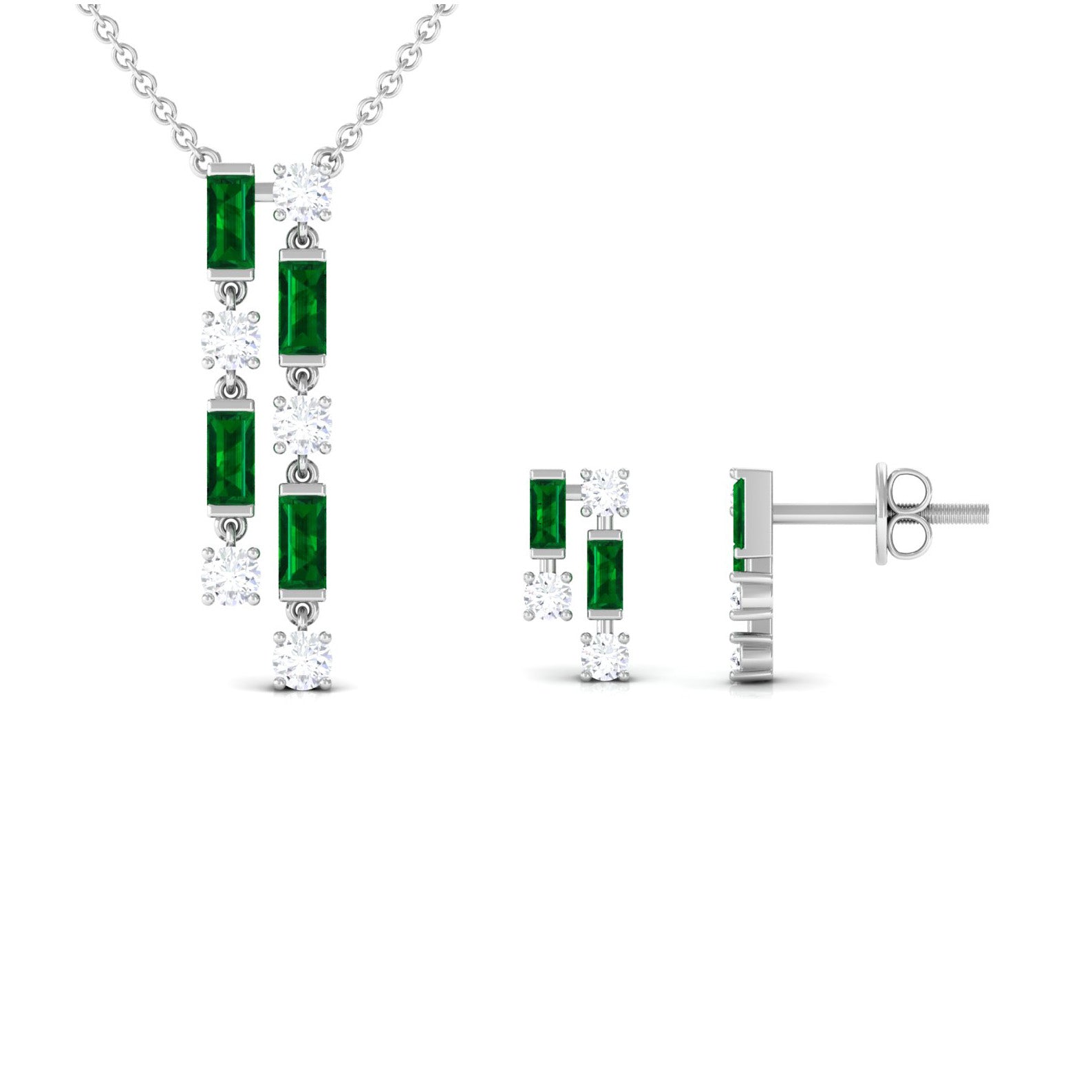 Created Emerald and Diamond Dangle Jewelry Set Lab Created Emerald - ( AAAA ) - Quality - Rosec Jewels