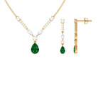 Created Emerald and Moissanite Drop Necklace Earrings Set Lab Created Emerald - ( AAAA ) - Quality - Rosec Jewels