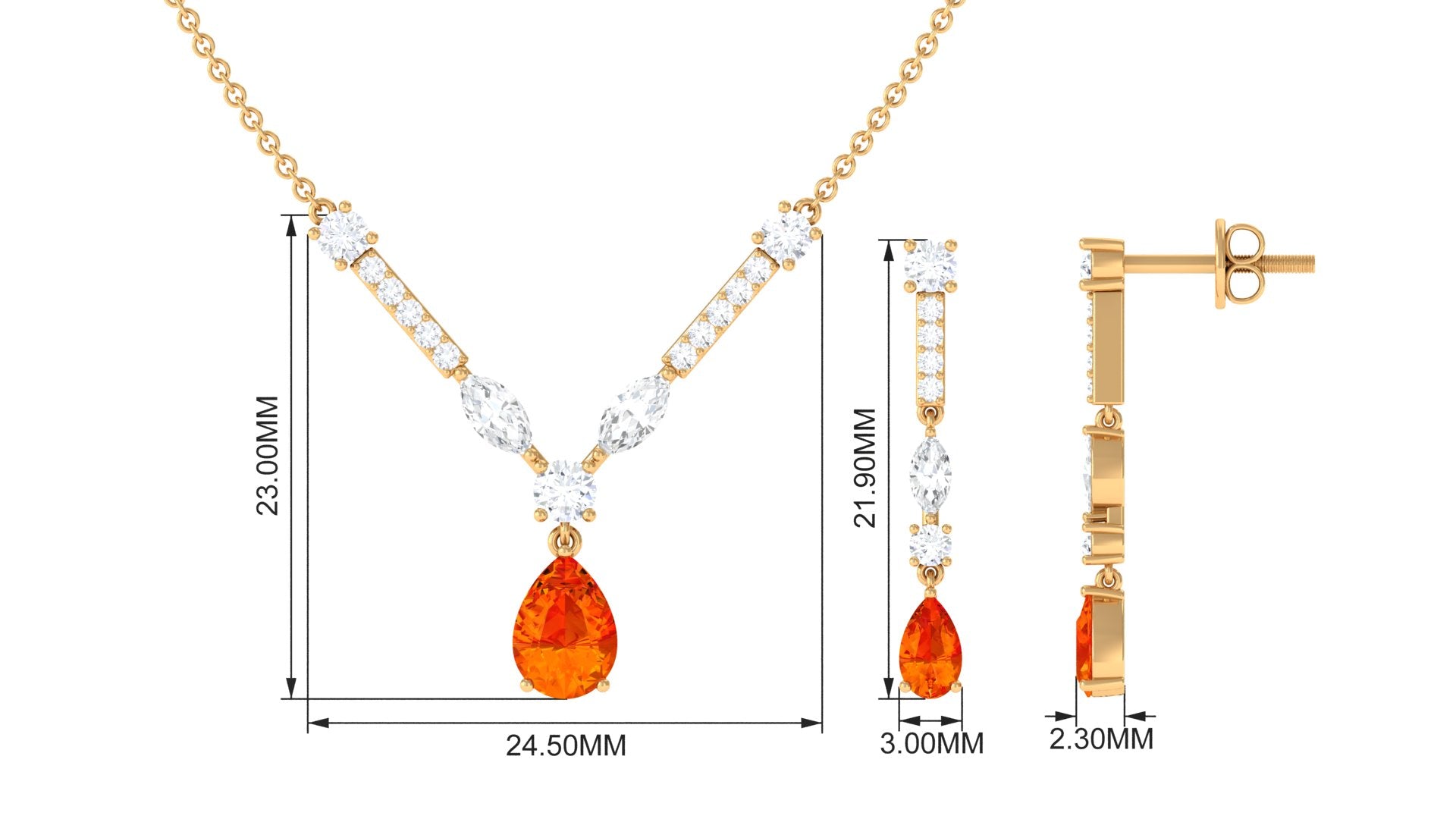 Pear Shape Real Orange Sapphire and Moissanite Jewelry Set Orange Sapphire - ( AAA ) - Quality - Rosec Jewels