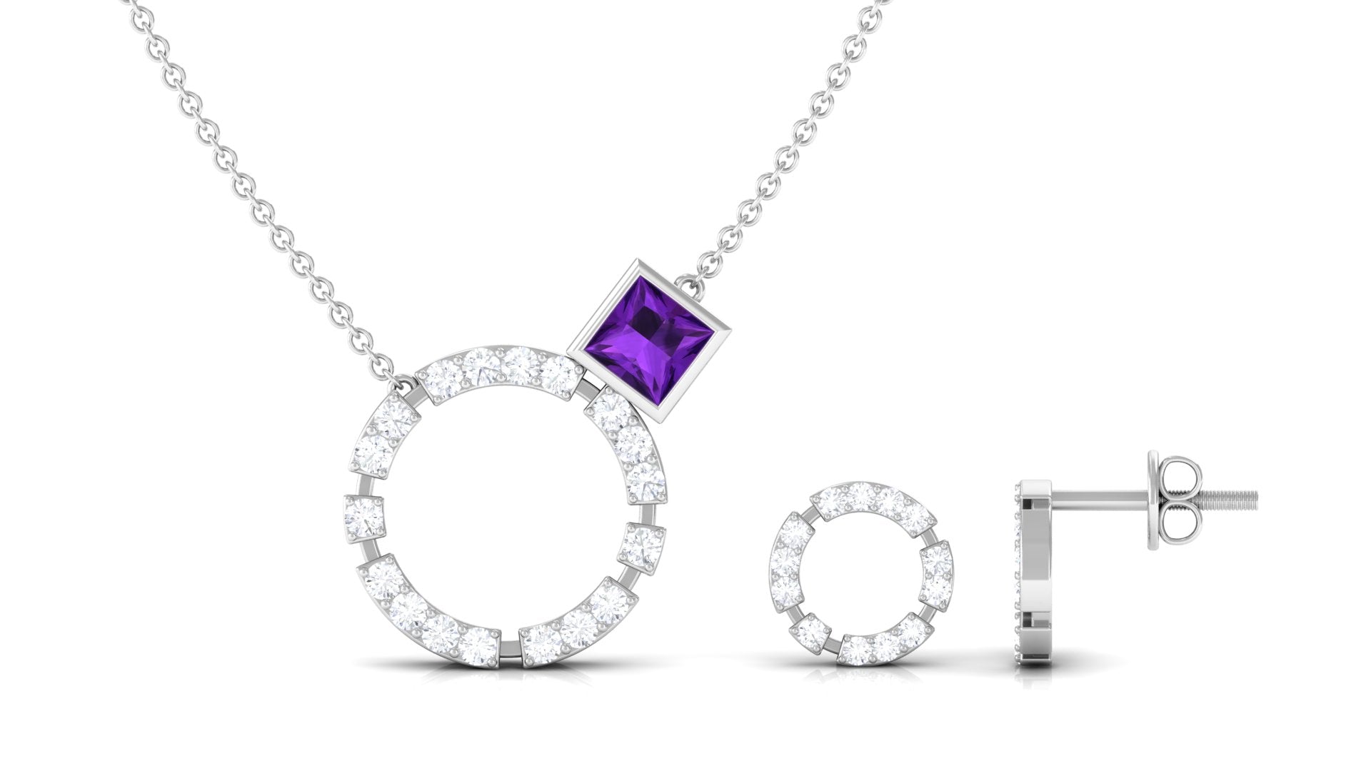 Princess Cut Amethyst and Diamond Eternity Jewelry Set Amethyst - ( AAA ) - Quality - Rosec Jewels