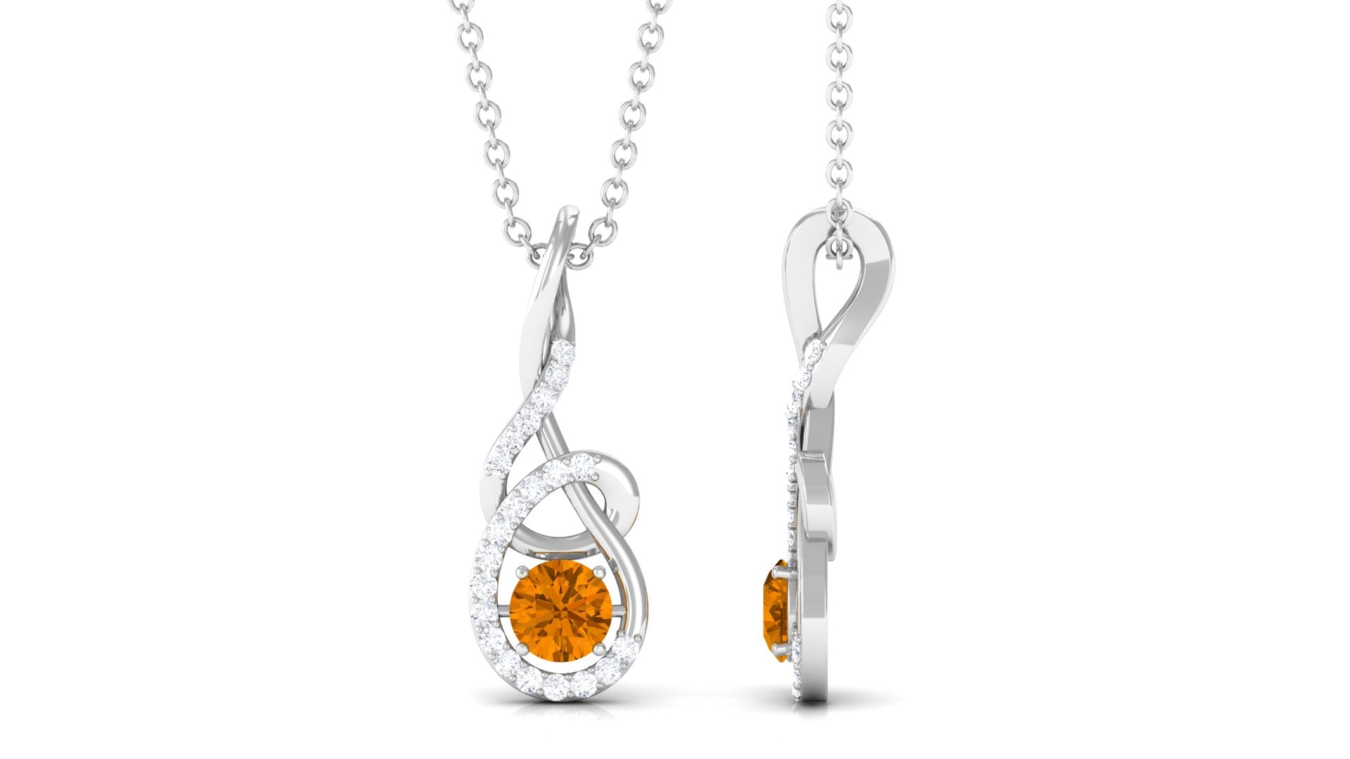 Round Citrine and Diamond Twisted Pendant Necklace Citrine - ( AAA ) - Quality - Rosec Jewels