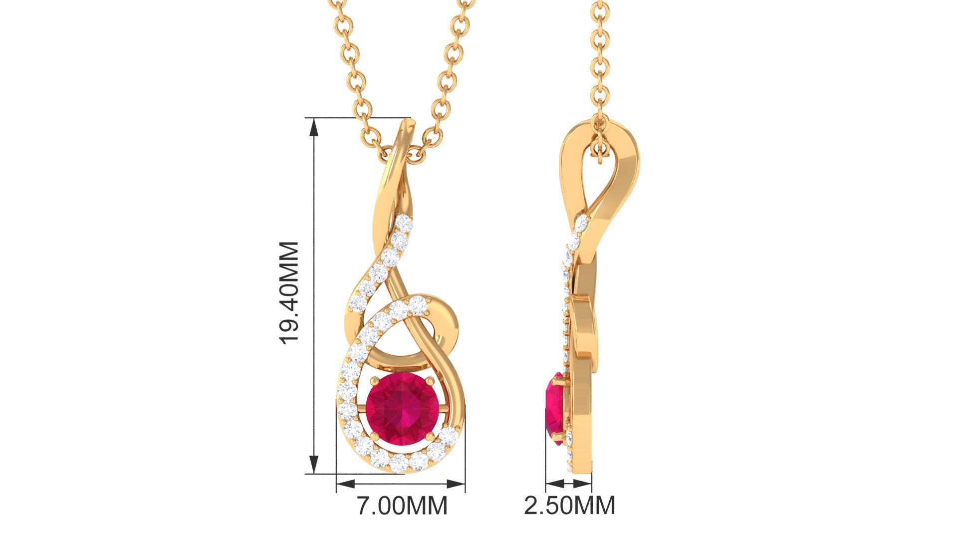 Designer Round Ruby and Diamond Twisted Drop Pendant Ruby - ( AAA ) - Quality - Rosec Jewels