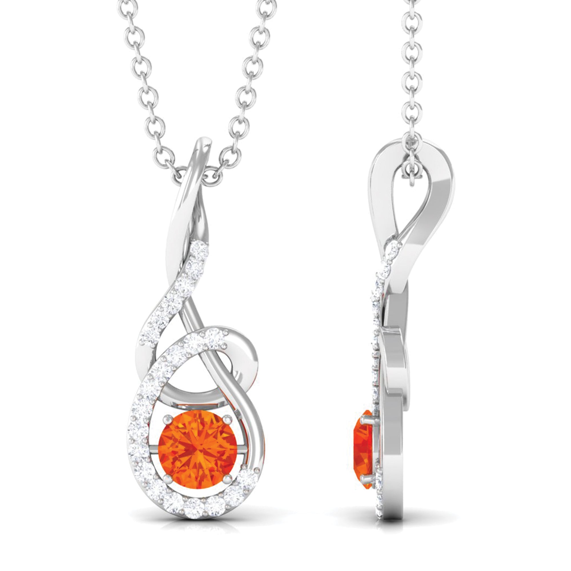 Orange Sapphire Infinity Twisted Pendant with Diamond Orange Sapphire - ( AAA ) - Quality - Rosec Jewels