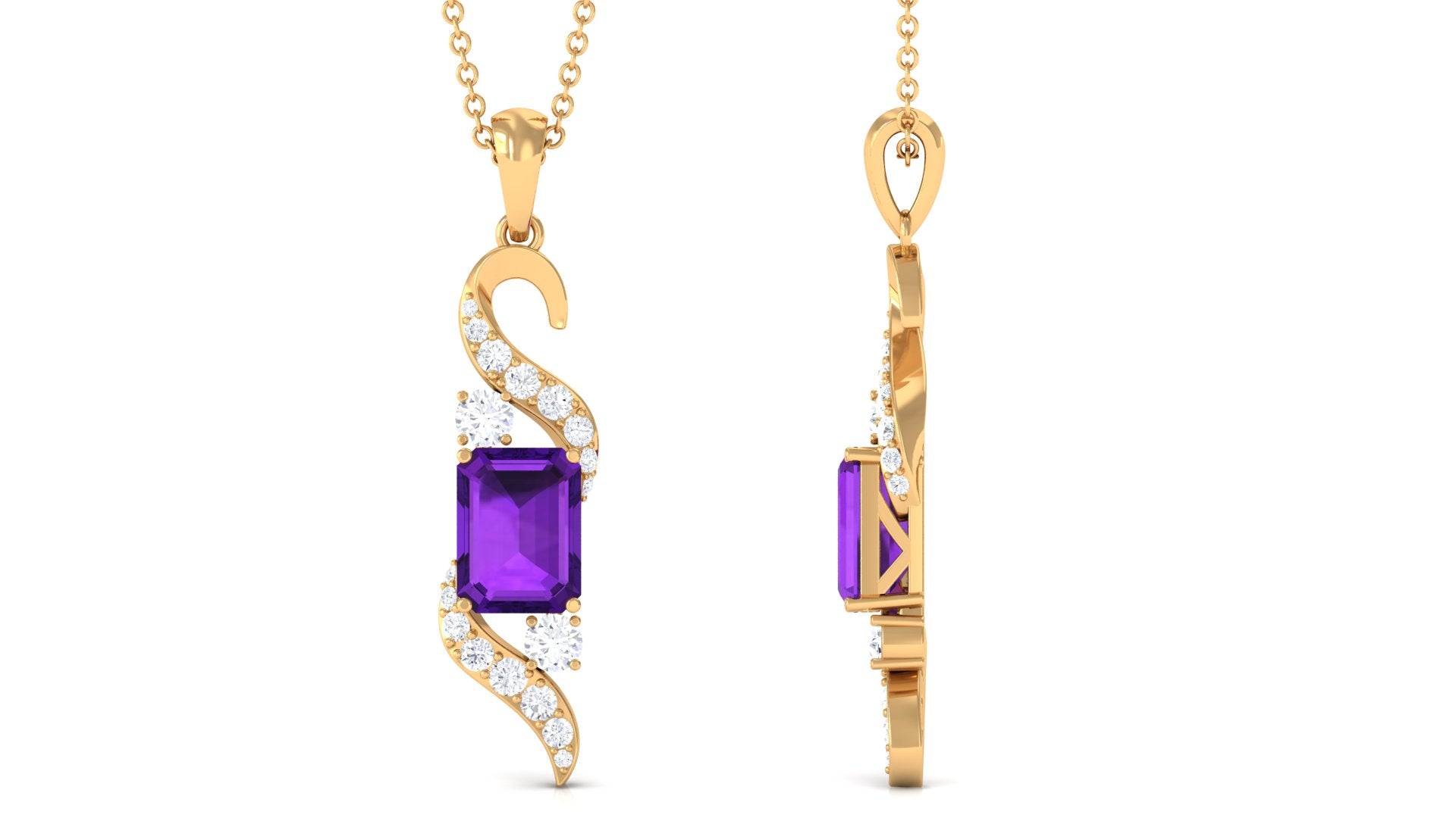 2 CT Octagon Cut Amethyst Designer Drop Pendant with Diamond Amethyst - ( AAA ) - Quality - Rosec Jewels