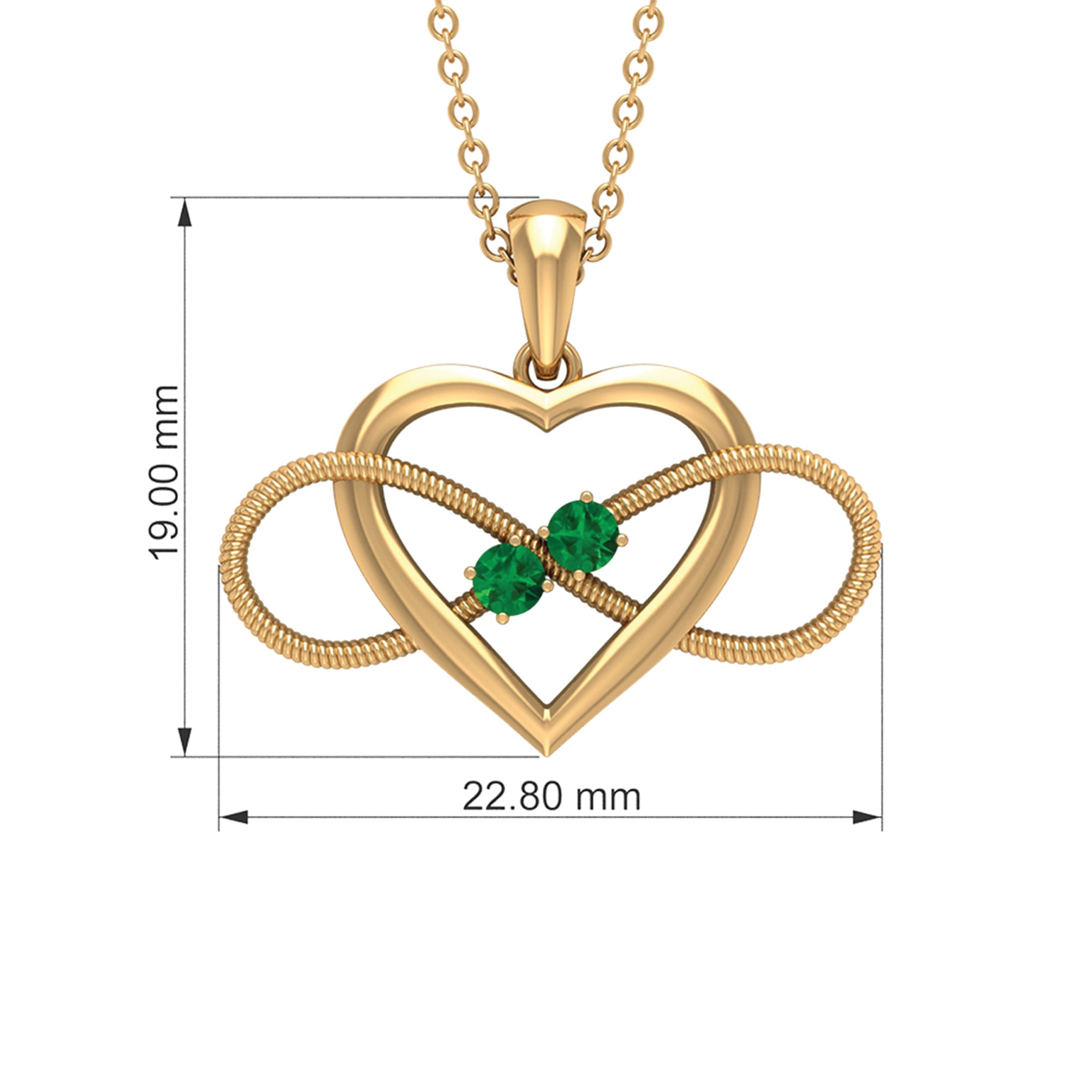 Unique Created Emerald Heart Infinity Pendant Necklace Lab Created Emerald - ( AAAA ) - Quality - Rosec Jewels