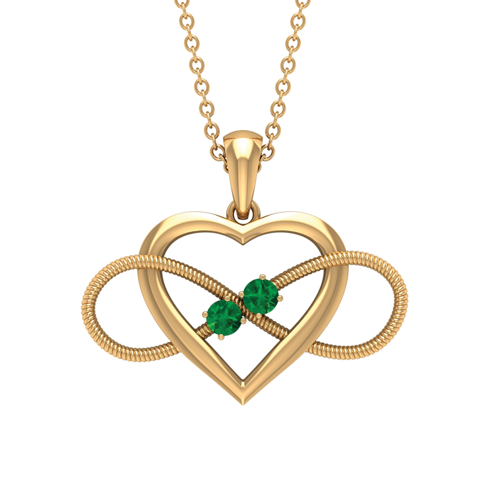 Unique Created Emerald Heart Infinity Pendant Necklace Lab Created Emerald - ( AAAA ) - Quality - Rosec Jewels