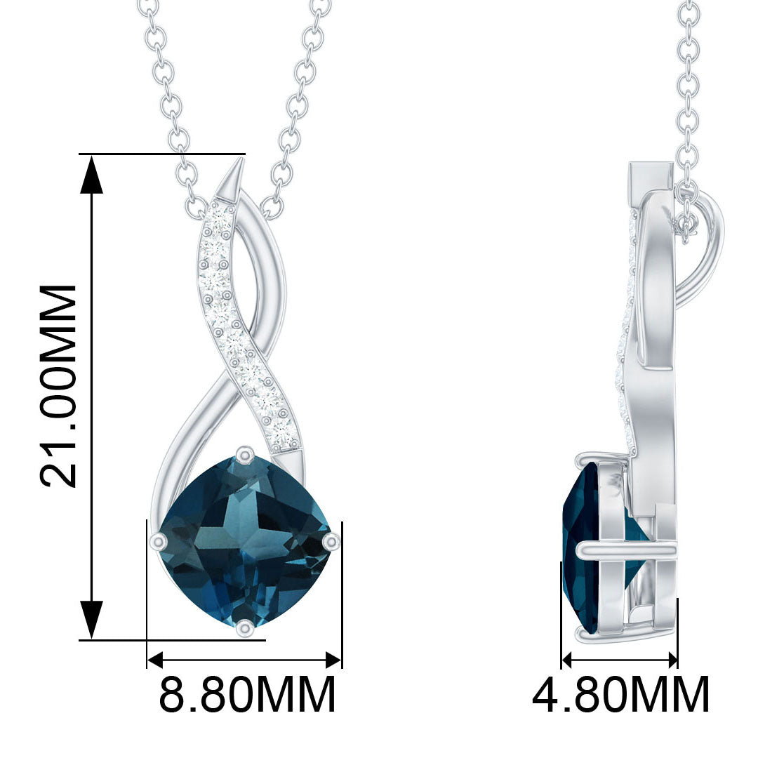 Cushion Cut London Blue Topaz Solitaire Infinity Pendant with Diamond London Blue Topaz - ( AAA ) - Quality - Rosec Jewels