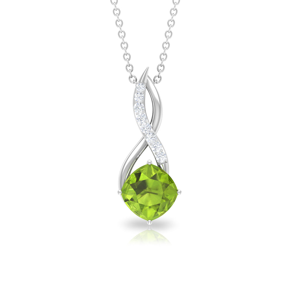 Cushion Cut Peridot Solitaire Infinity Pendant with Diamond Peridot - ( AAA ) - Quality - Rosec Jewels