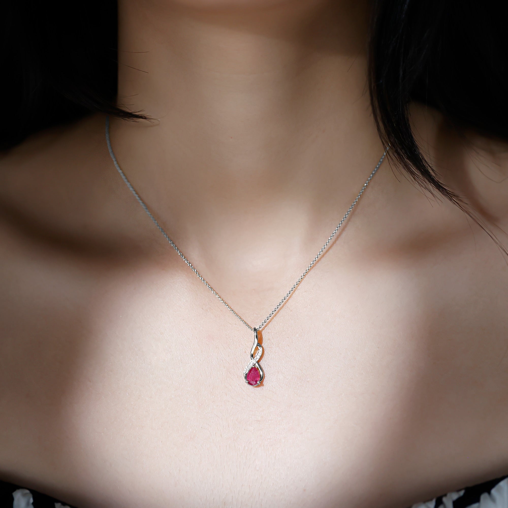 3/4 CT Created Ruby Teardrop Infinity Pendant with Moissanite Lab Created Ruby - ( AAAA ) - Quality - Rosec Jewels