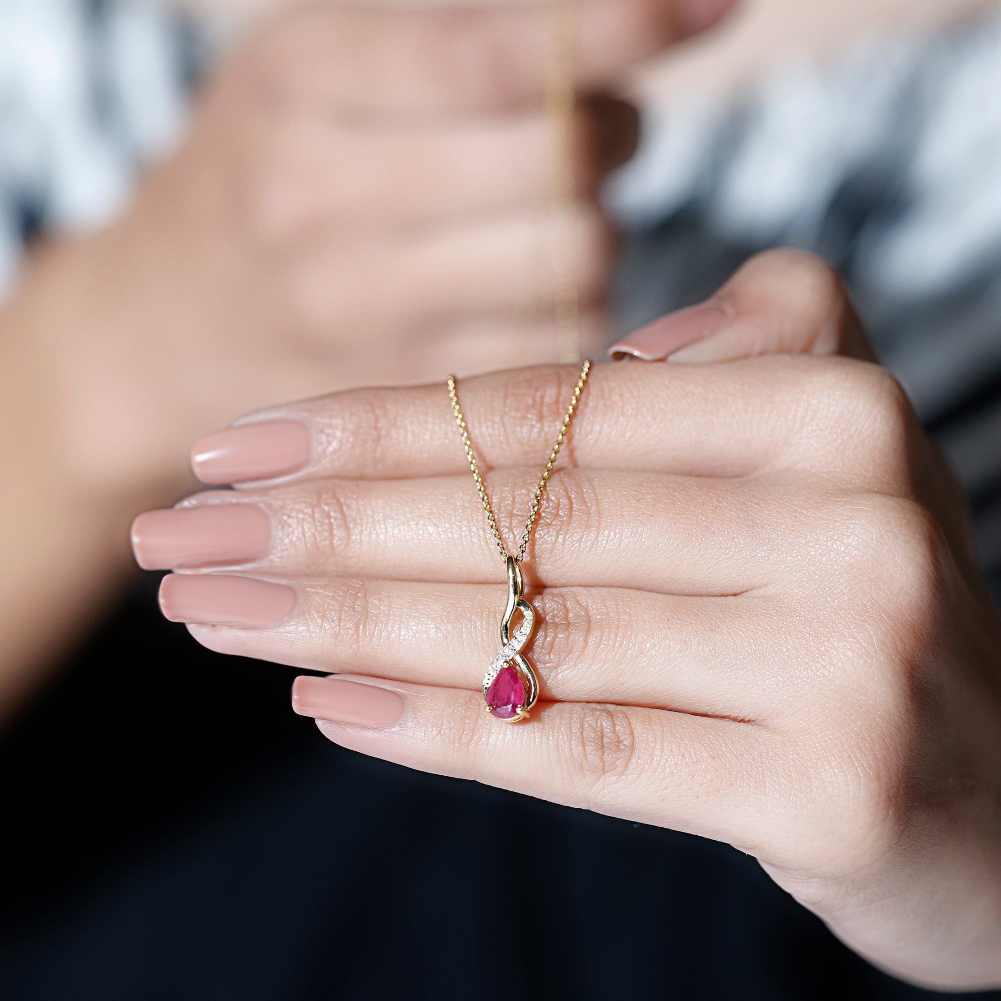 3/4 CT Created Ruby Teardrop Infinity Pendant with Moissanite Lab Created Ruby - ( AAAA ) - Quality - Rosec Jewels