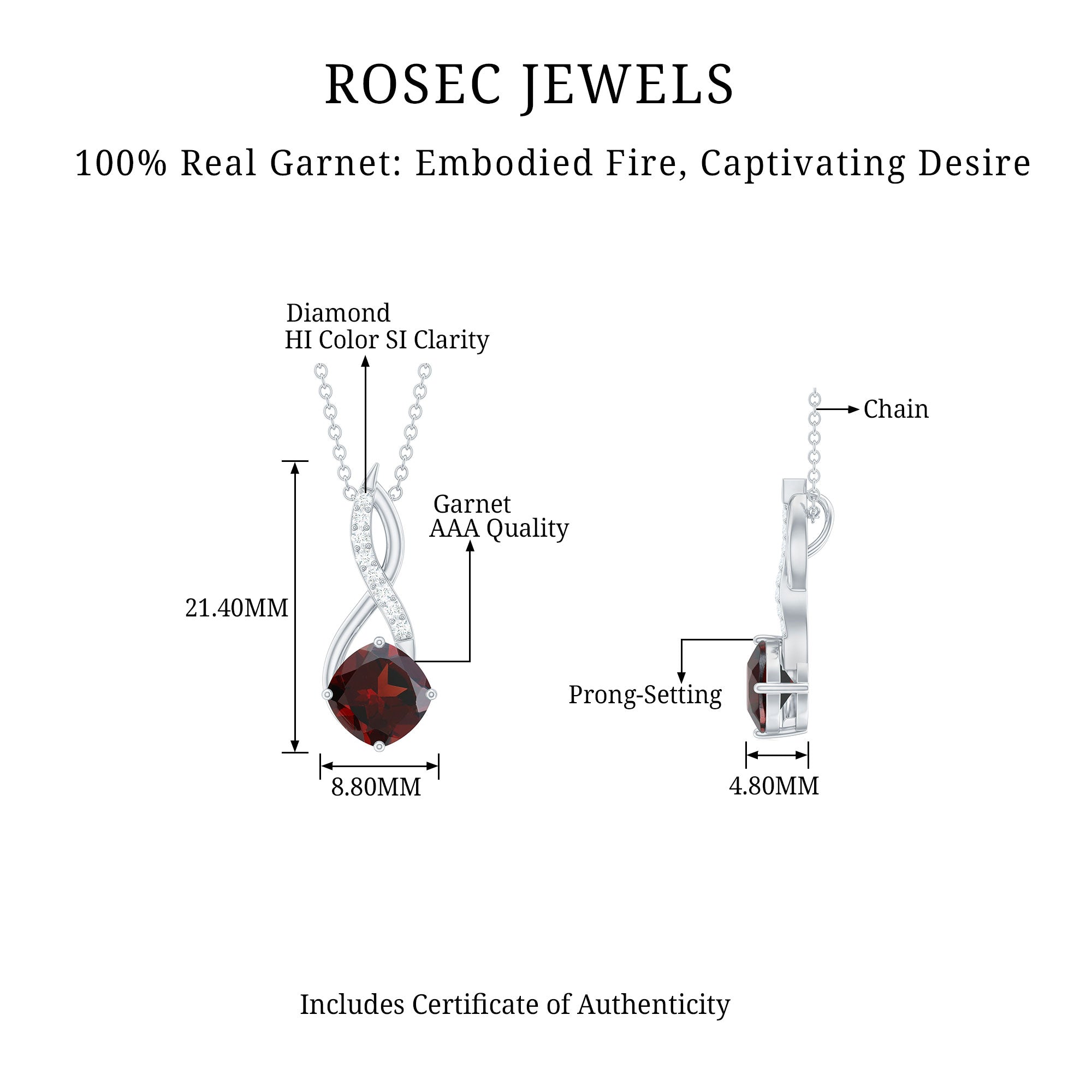 3.50 CT Garnet Solitaire Infinity Necklace with Diamond Garnet - ( AAA ) - Quality - Rosec Jewels