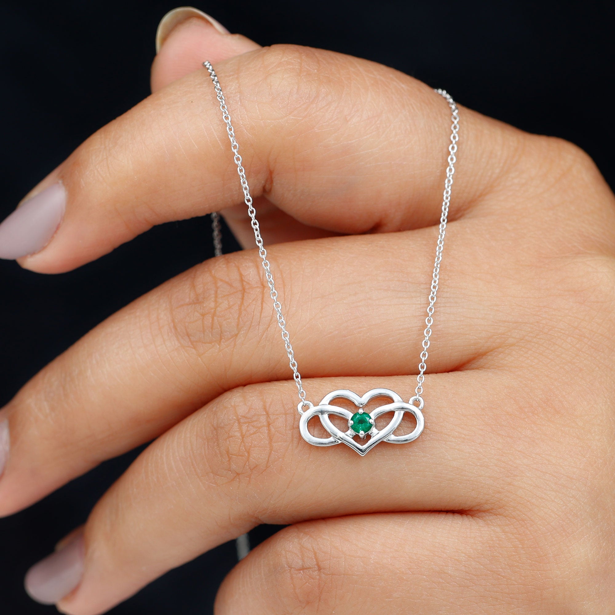 Emerald Heart and Infinity Pendant for Women Emerald - ( AAA ) - Quality - Rosec Jewels