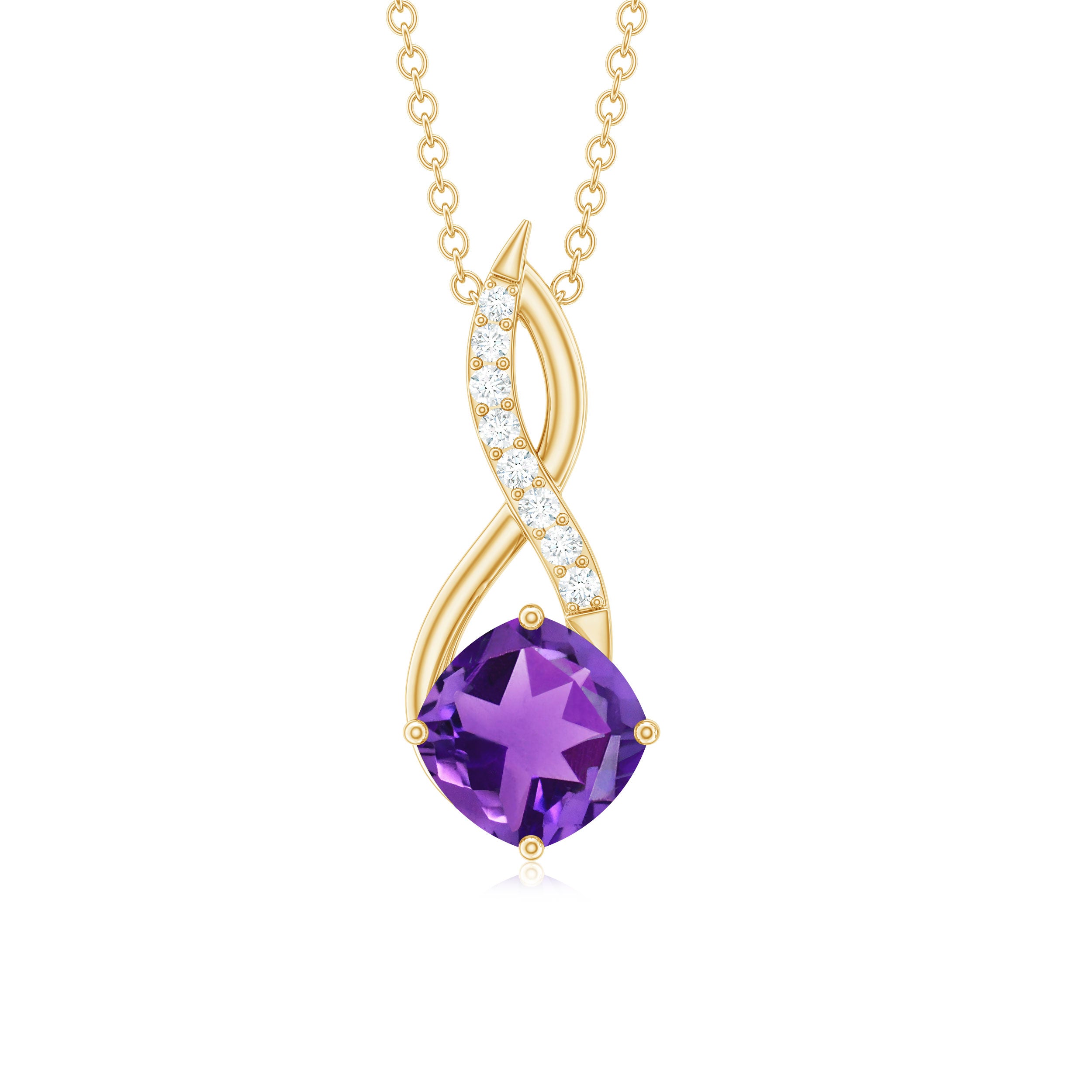 Cushion Shape Amethyst Infinity Pendant Necklace with Diamond Accent Amethyst - ( AAA ) - Quality - Rosec Jewels