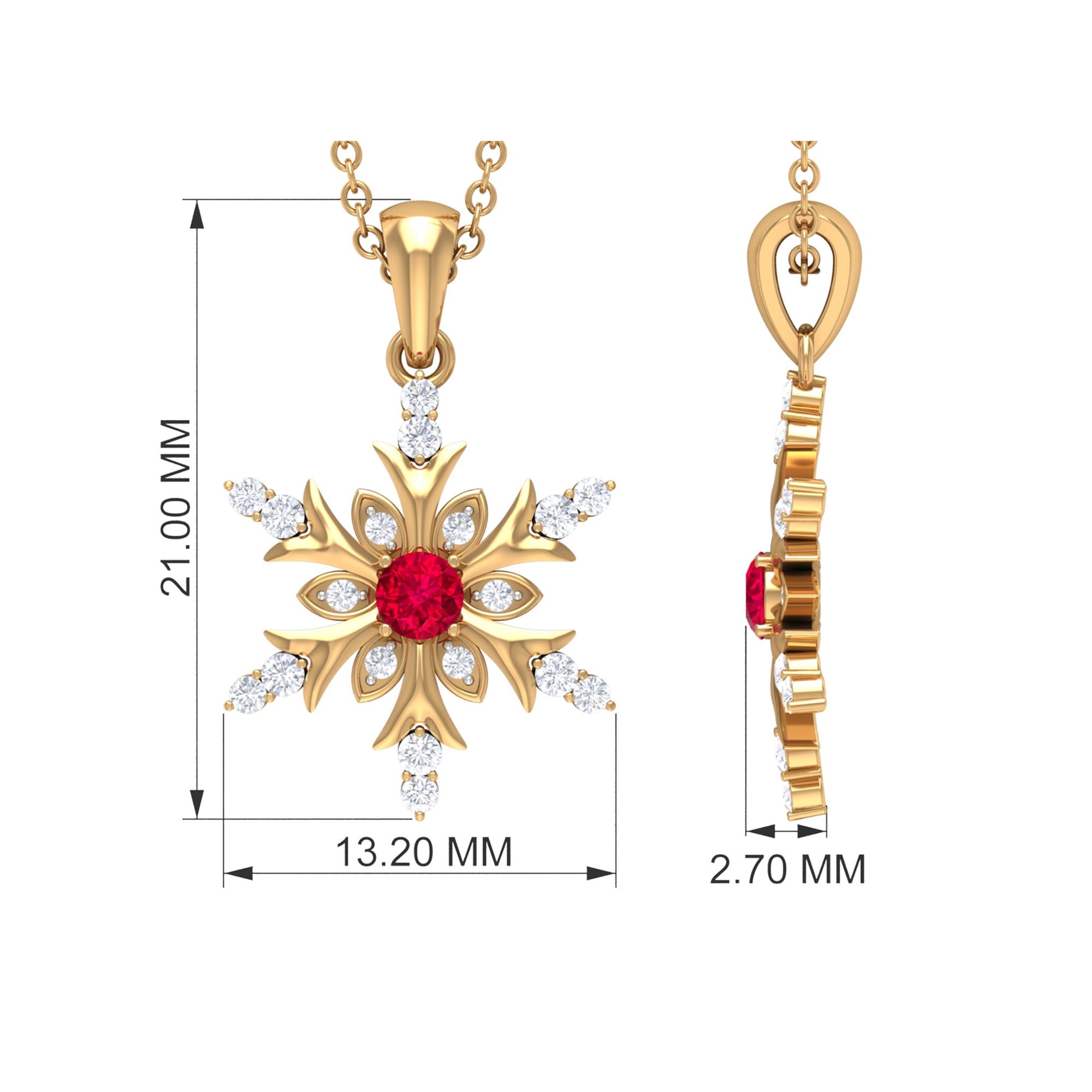 Lab Created Ruby Snowflake Pendant with Diamond Accent Lab Created Ruby - ( AAAA ) - Quality - Rosec Jewels