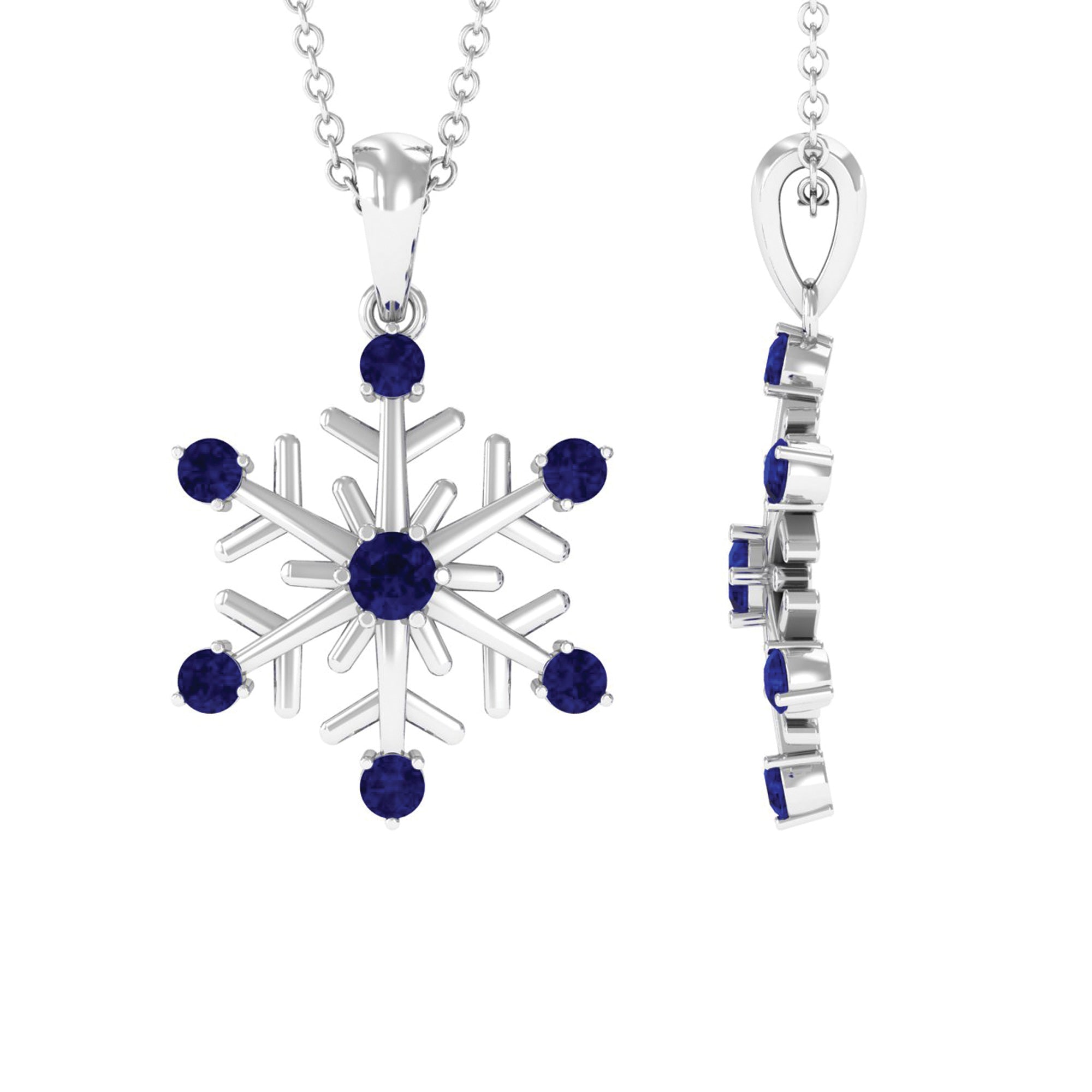 Created Blue Sapphire Simple Snowflake Pendant Lab Created Blue Sapphire - ( AAAA ) - Quality - Rosec Jewels