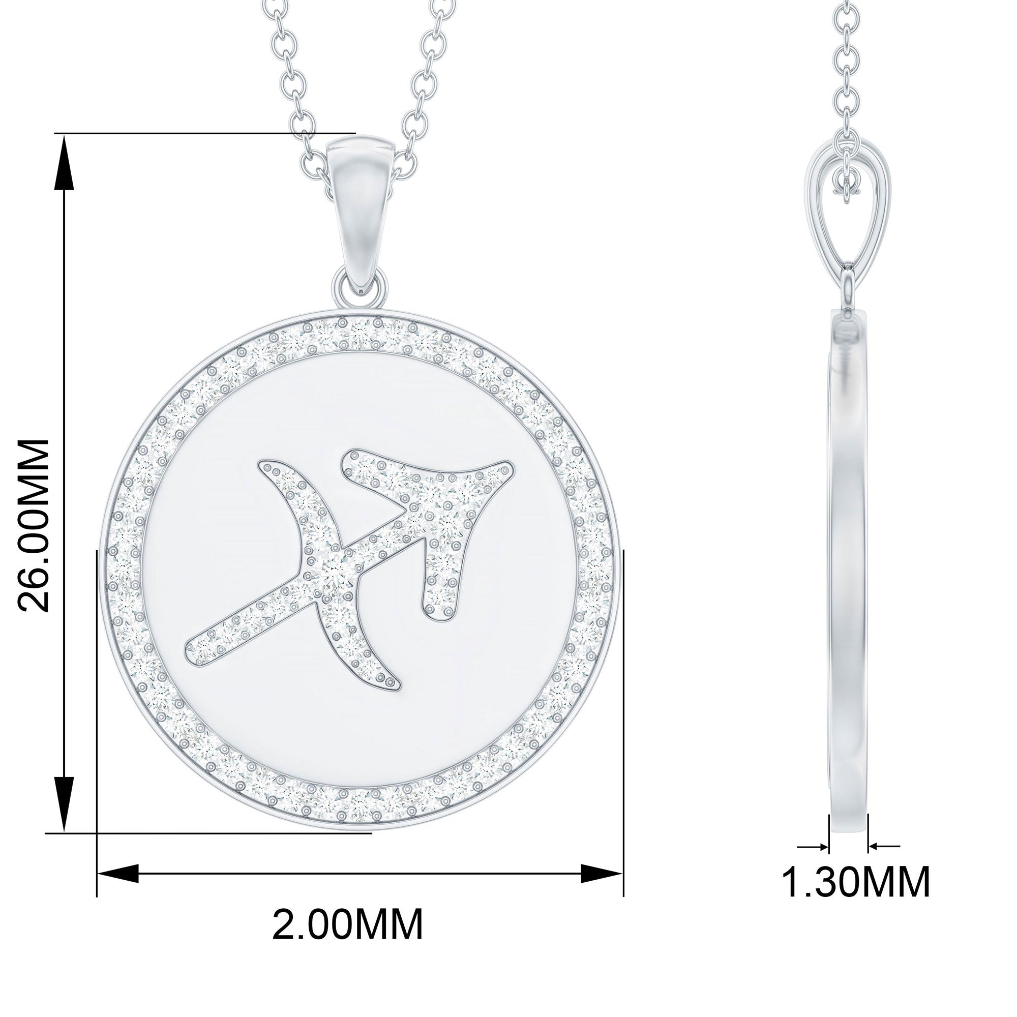 Moissanite Disc Sagittarius Zodiac Sign Pendant Necklace Moissanite - ( D-VS1 ) - Color and Clarity - Rosec Jewels