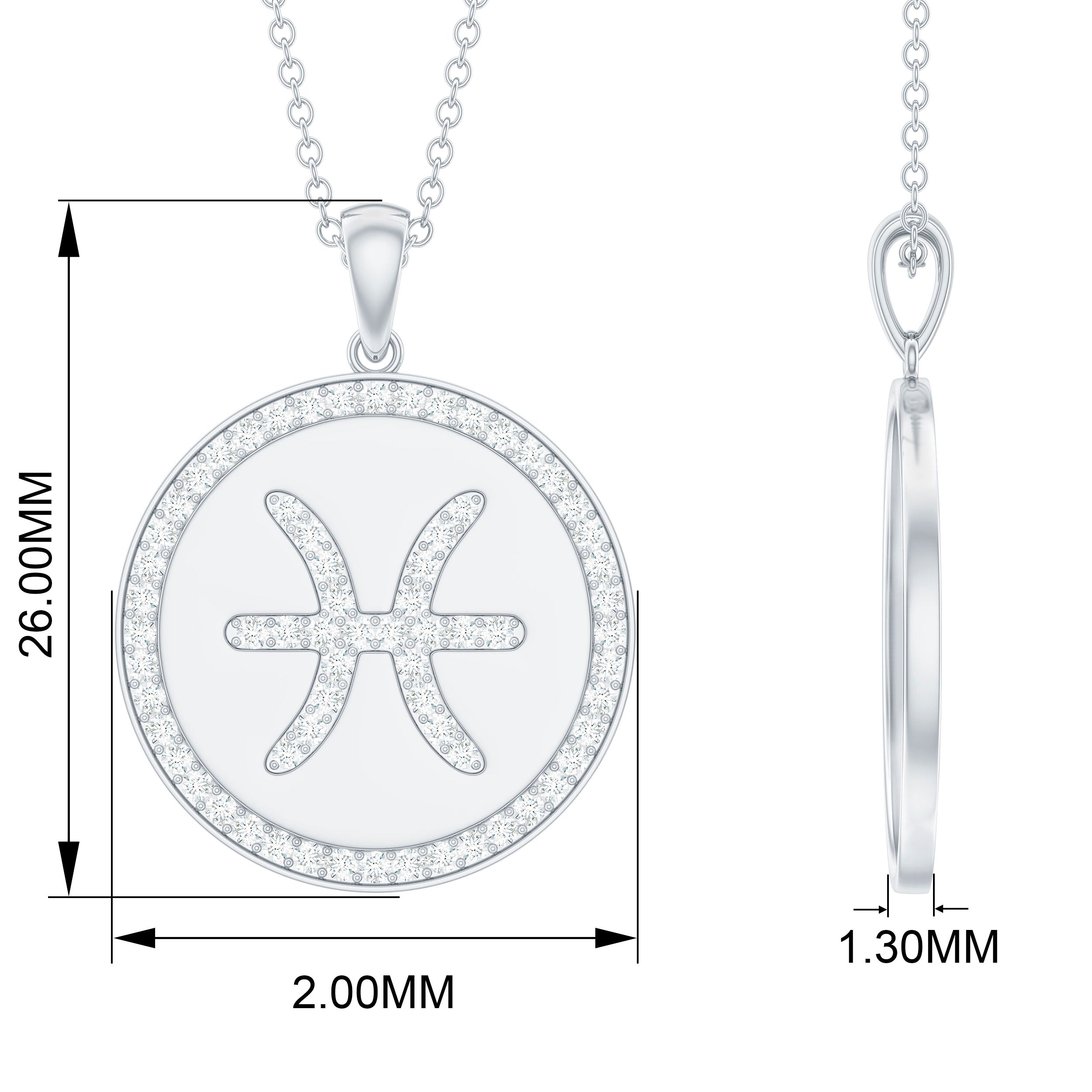 Simple Moissanite and Disc Pisces Zodiac Pendant Moissanite - ( D-VS1 ) - Color and Clarity - Rosec Jewels