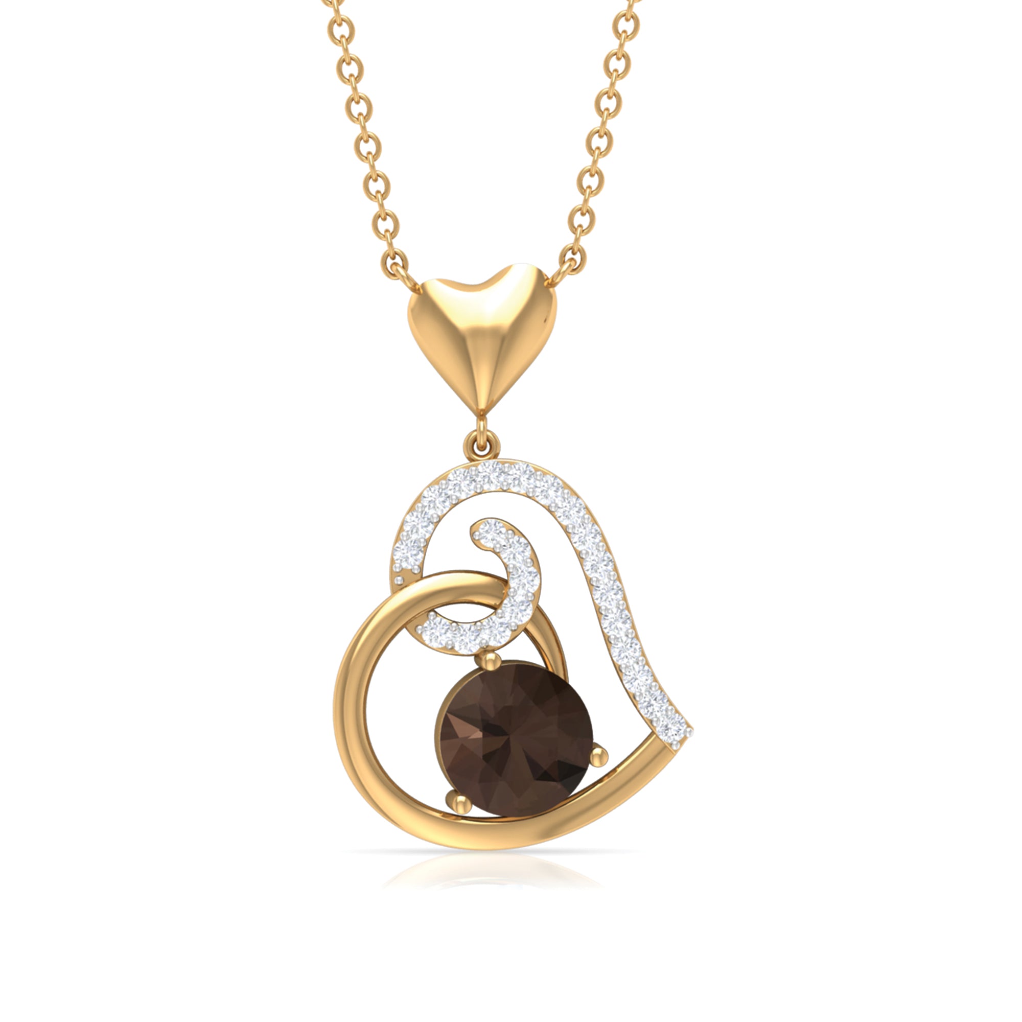 3/4 CT Smoky Quartz and Diamond Heart Drop Pendant Smoky Quartz - ( AAA ) - Quality - Rosec Jewels