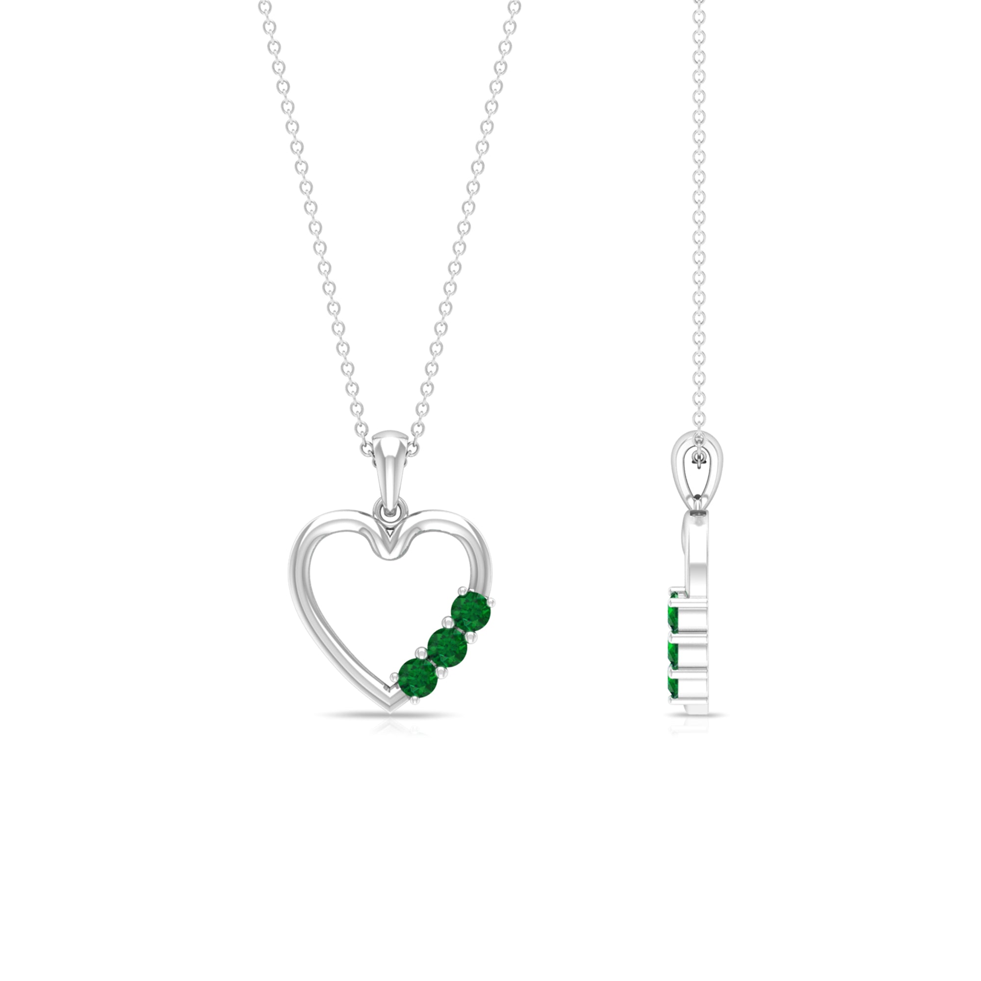 1/2 CT Simple Created Emerald and Gold Heart Pendant Lab Created Emerald - ( AAAA ) - Quality - Rosec Jewels