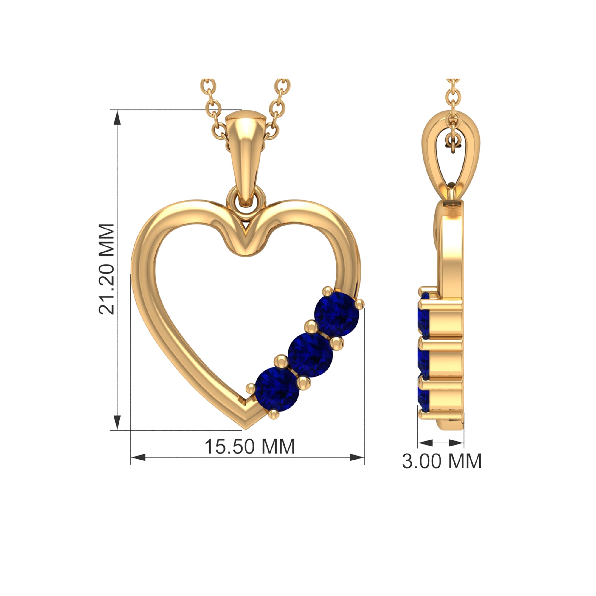 1/2 CT Simple Blue Sapphire and Gold Heart Pendant Blue Sapphire - ( AAA ) - Quality - Rosec Jewels