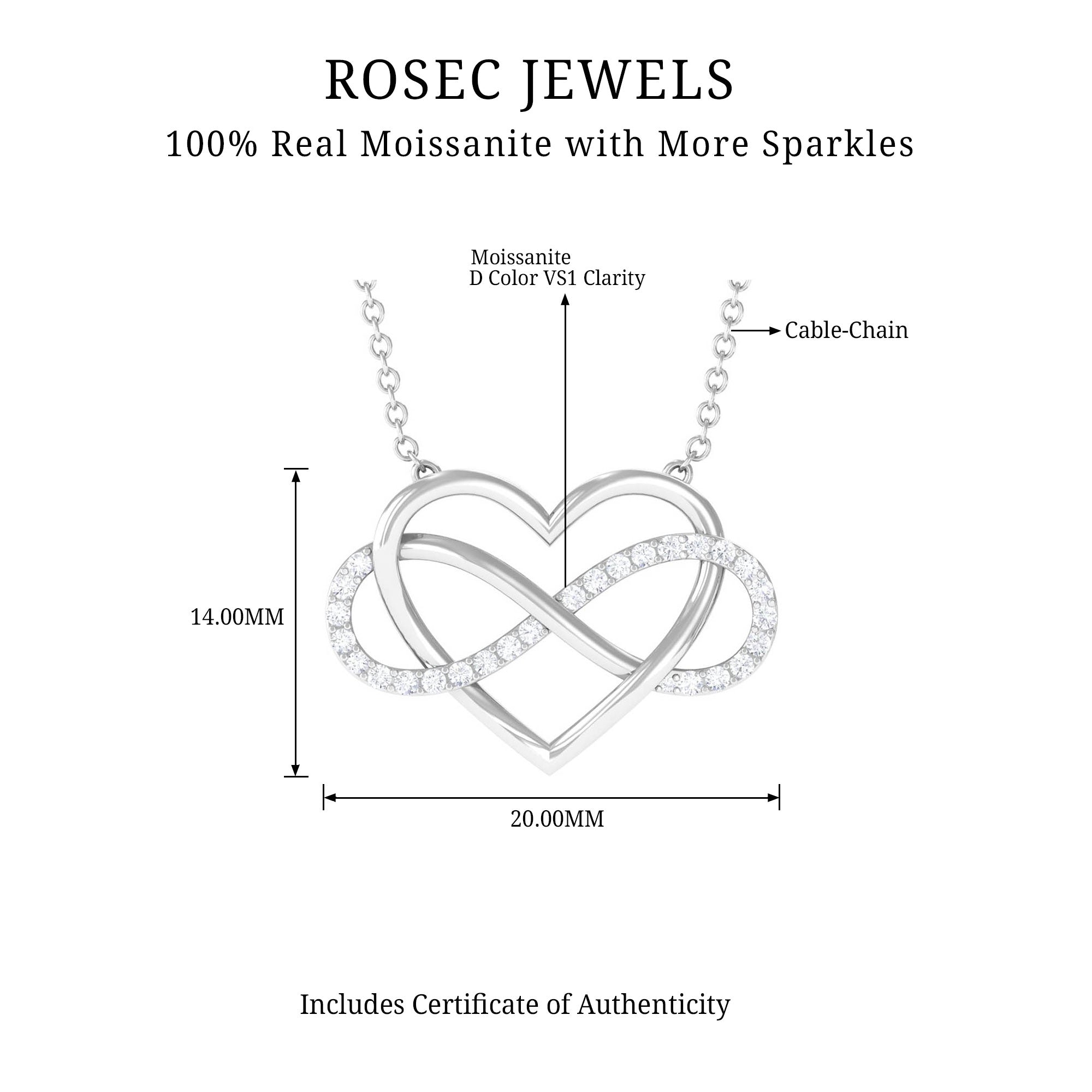 Certified Moissanite Infinity Heart Necklace Moissanite - ( D-VS1 ) - Color and Clarity - Rosec Jewels