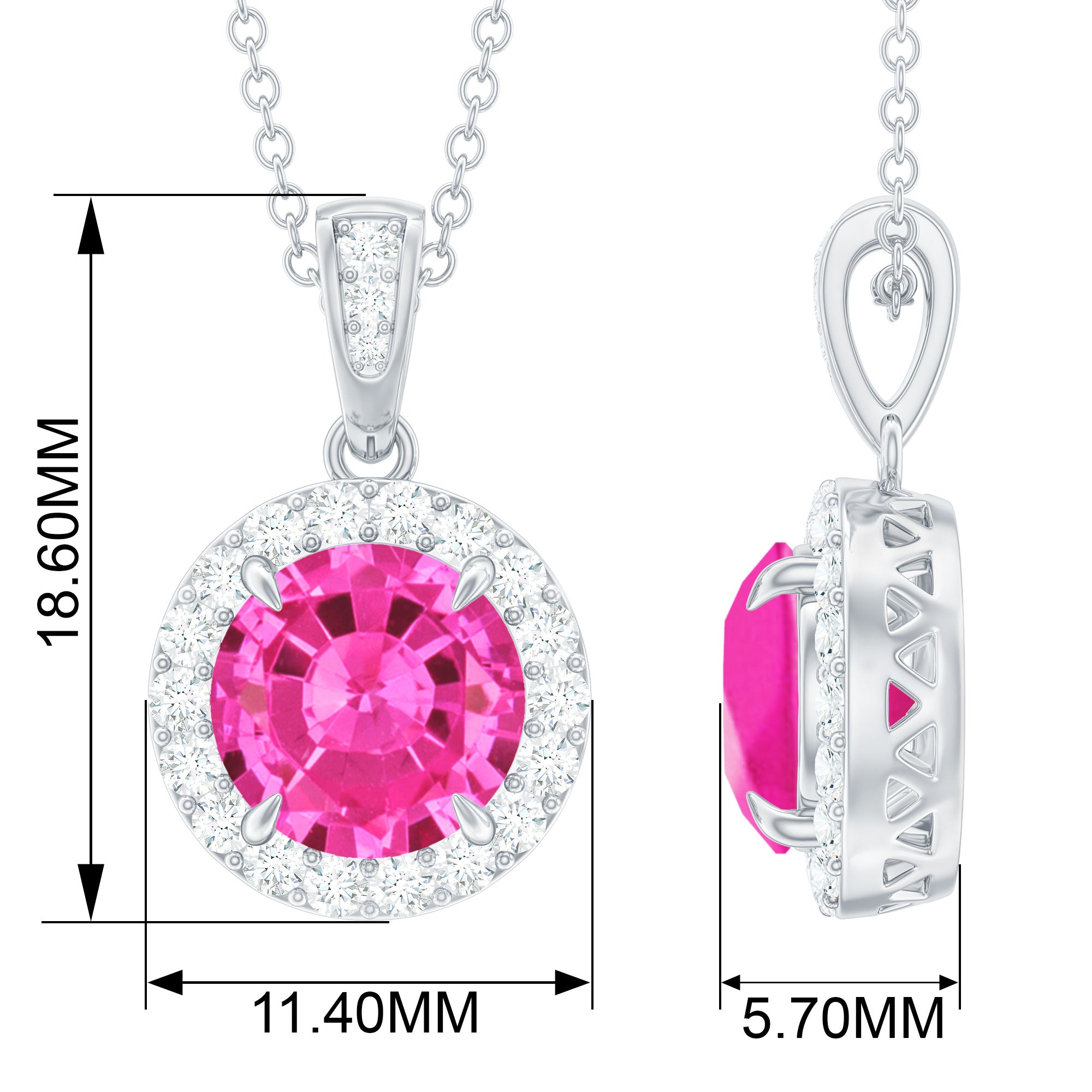 Lab-Created Pink Sapphire Halo Pendant with Diamond Lab Created Pink Sapphire - ( AAAA ) - Quality - Rosec Jewels