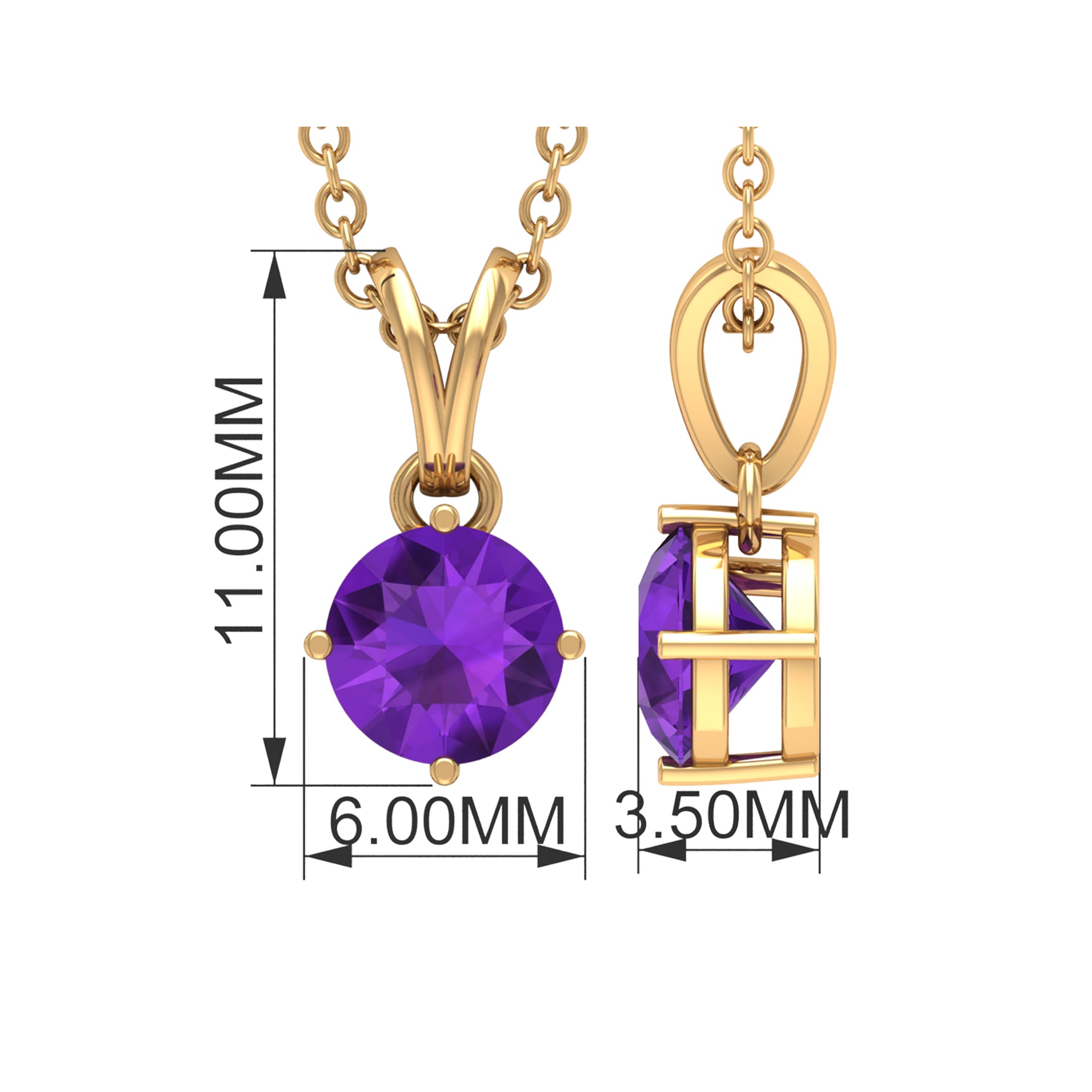 1/2 CT Round Amethyst Solitaire Pendant with Rabbit Ear Bail Amethyst - ( AAA ) - Quality - Rosec Jewels