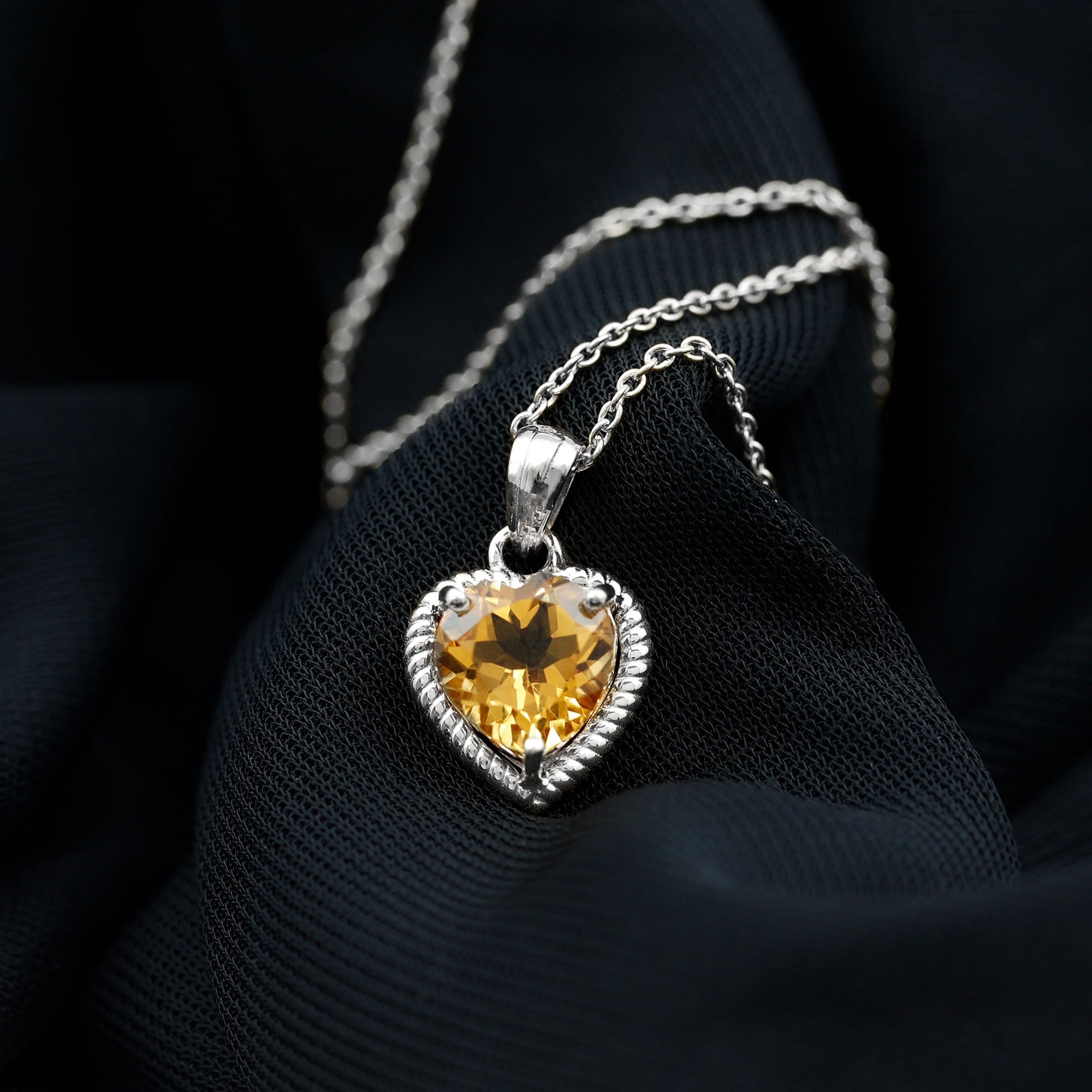 Heart Shape Citrine Solitaire Pendant with Rope Frame Citrine - ( AAA ) - Quality - Rosec Jewels