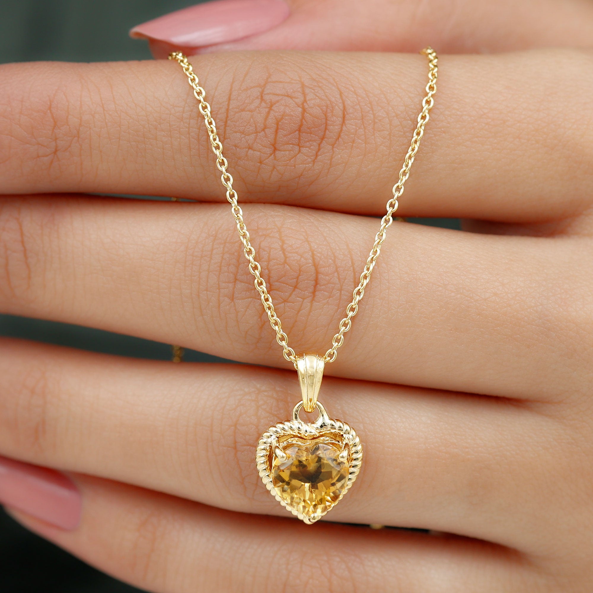 Heart Shape Citrine Solitaire Pendant with Rope Frame Citrine - ( AAA ) - Quality - Rosec Jewels